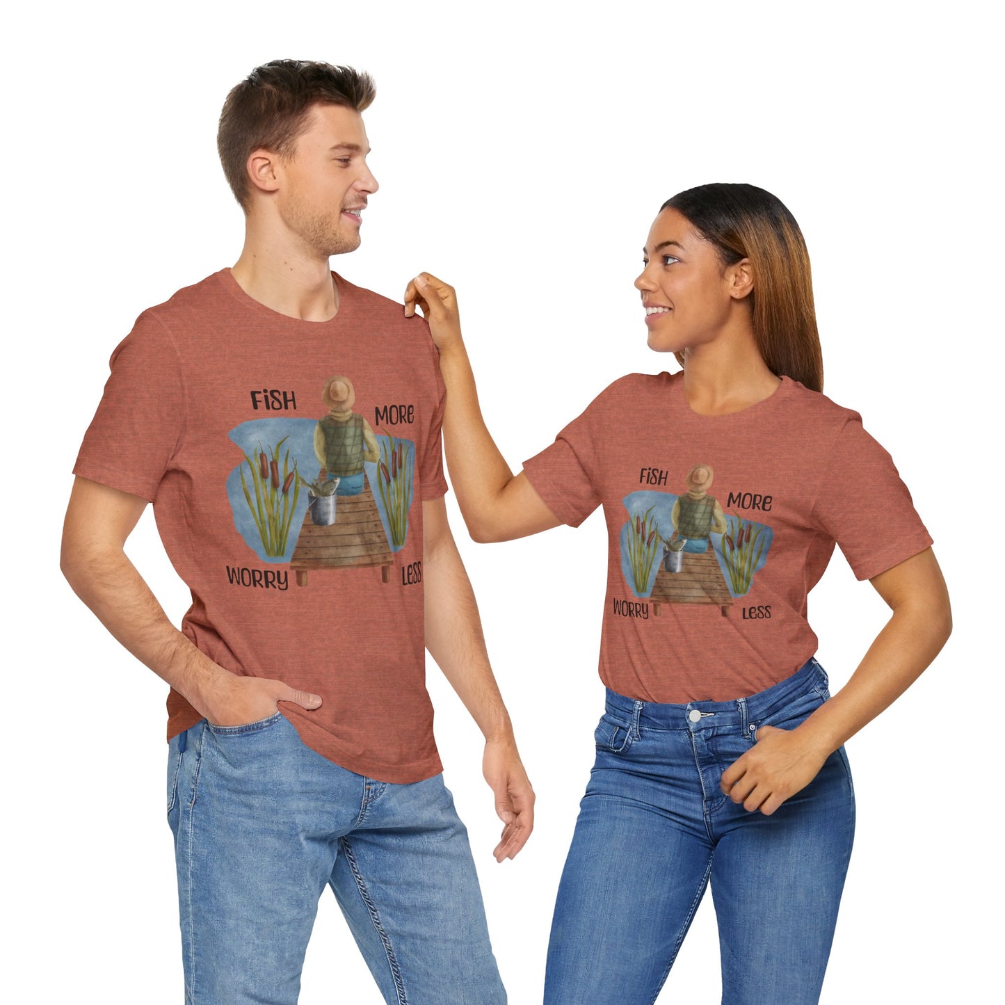 "Fish More Worry Less" Unisex Fishing Tee - Short Sleeve Shirt