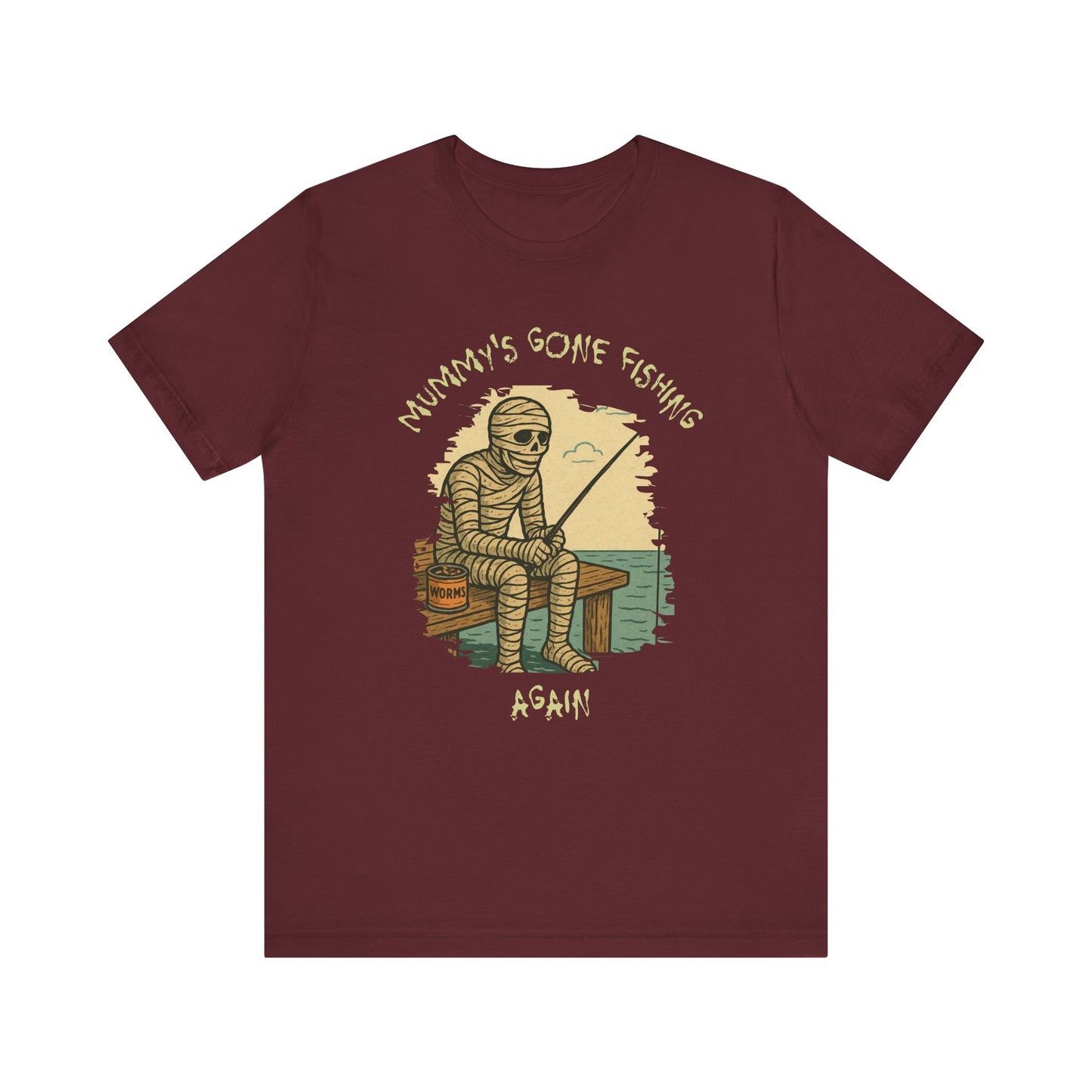 Funny Mummy Fishing T-Shirt – Halloween Fisherman Graphic Tee for Anglers