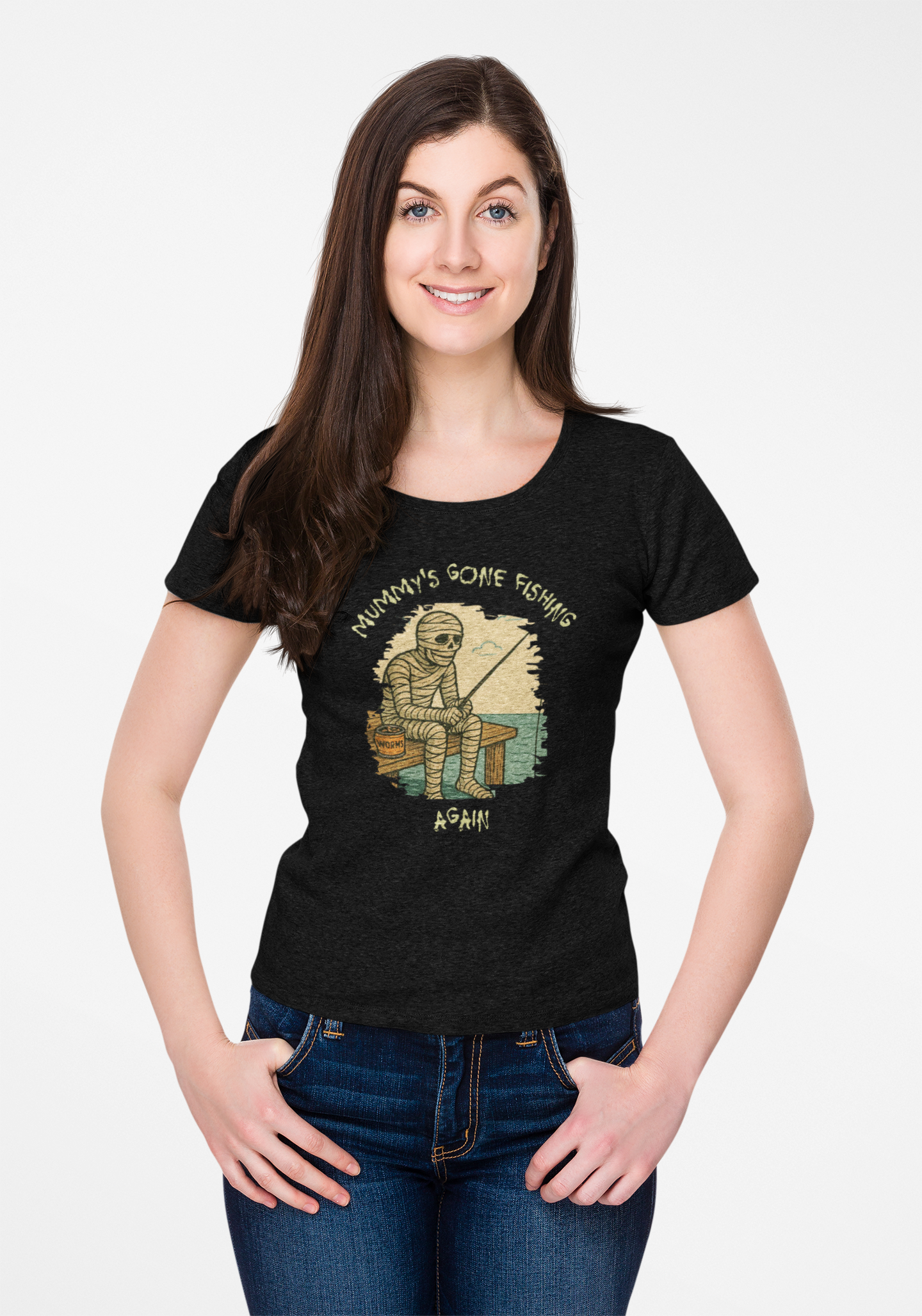 Funny Mummy Fishing T-Shirt – Halloween Fisherman Graphic Tee for Anglers