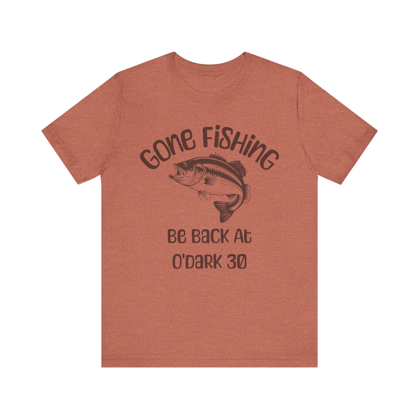 "Gone Fishing T Shirt – Largemouth Bass Jumping Graphic with 'Be Back at O'Dark 30' Outdoor Fishing Tee"