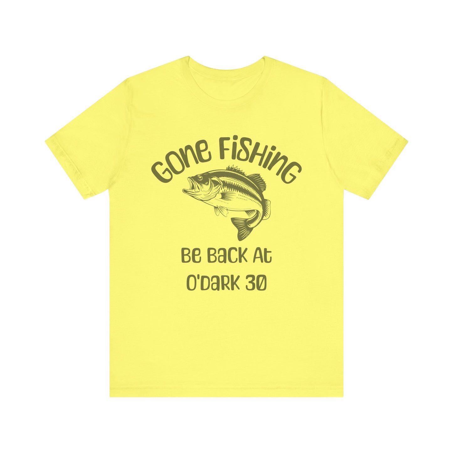 "Gone Fishing T Shirt – Largemouth Bass Jumping Graphic with 'Be Back at O'Dark 30' Outdoor Fishing Tee"