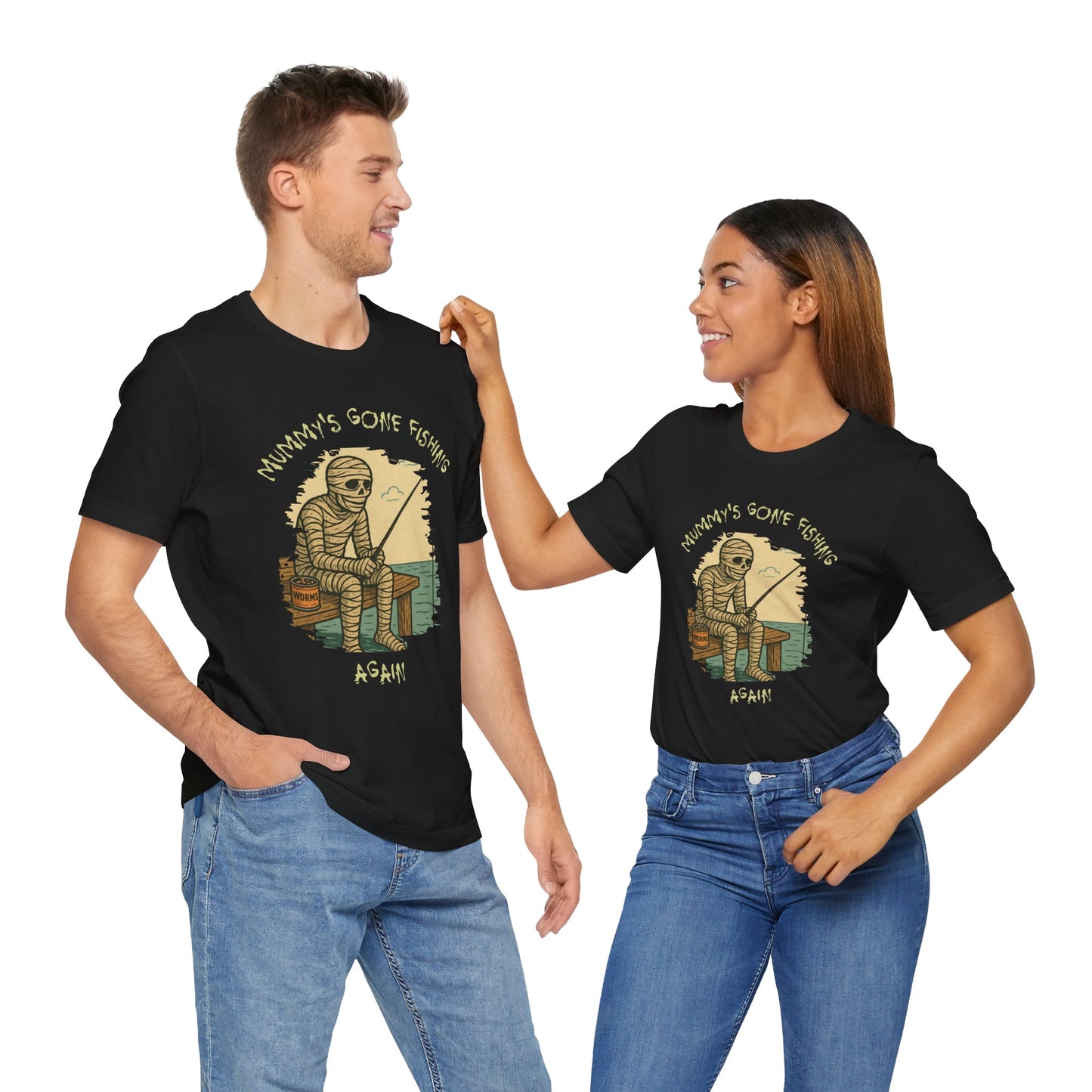 Funny Mummy Fishing T-Shirt – Halloween Fisherman Graphic Tee for Anglers