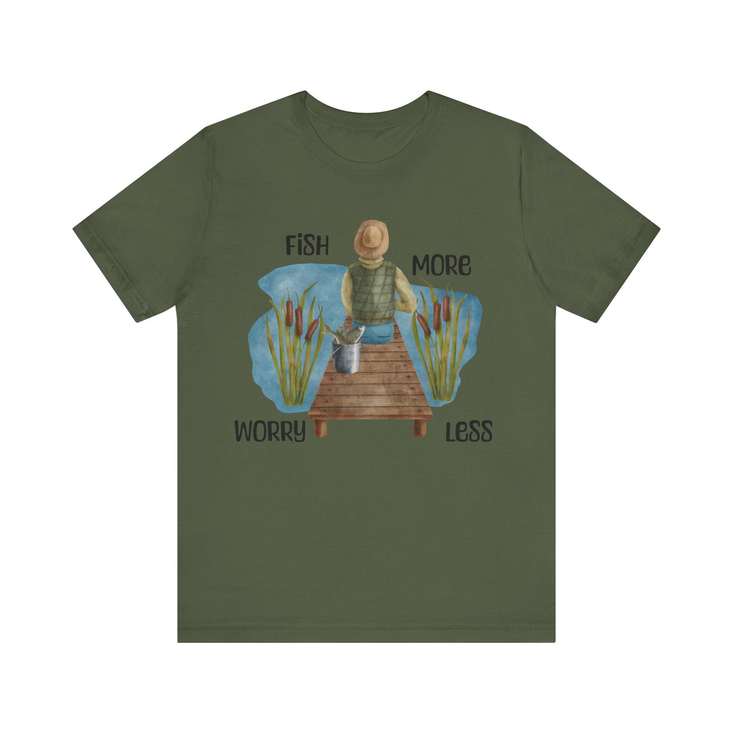"Fish More Worry Less" Unisex Fishing Tee - Short Sleeve Shirt