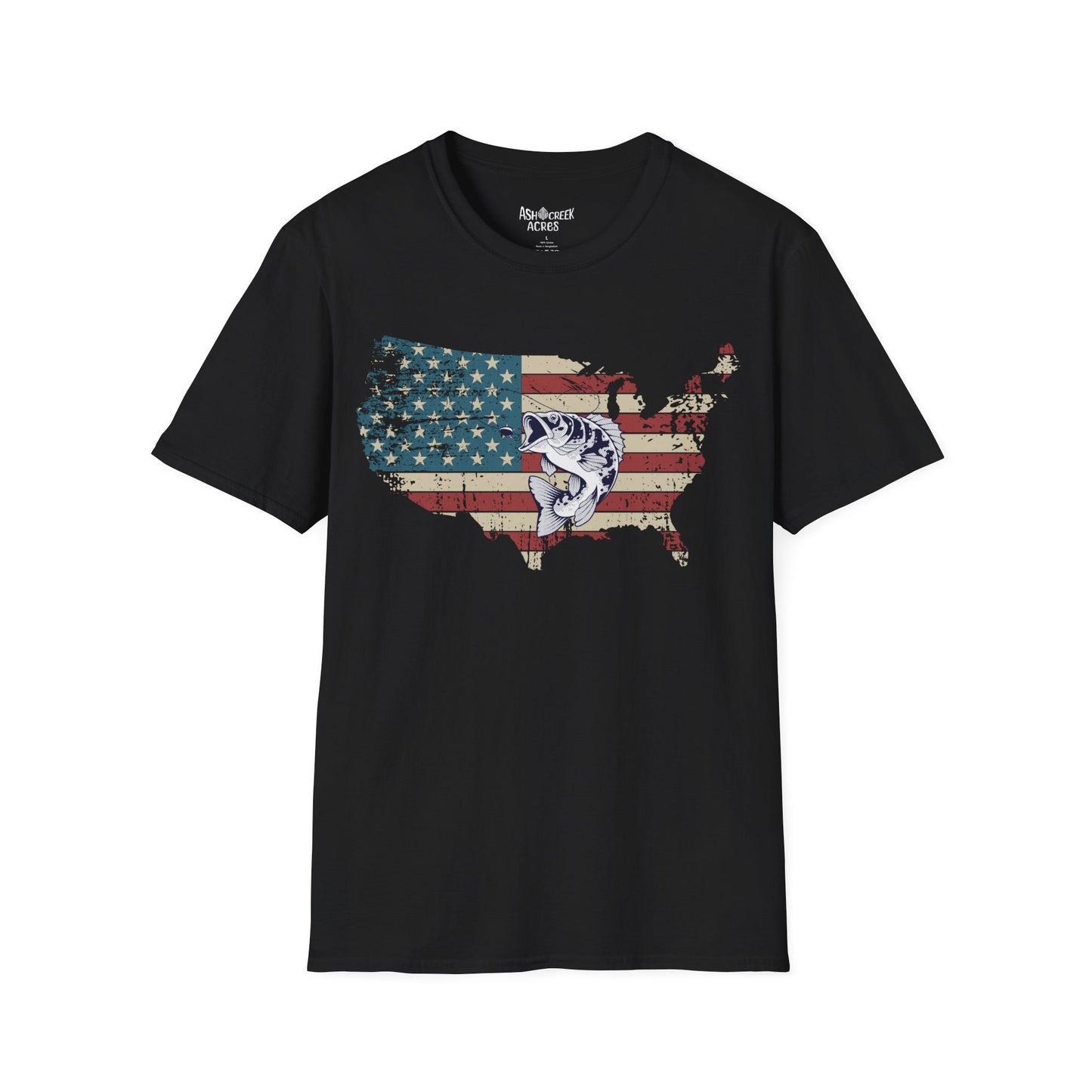 American Flag USA Map T-Shirt with Bass Graphic