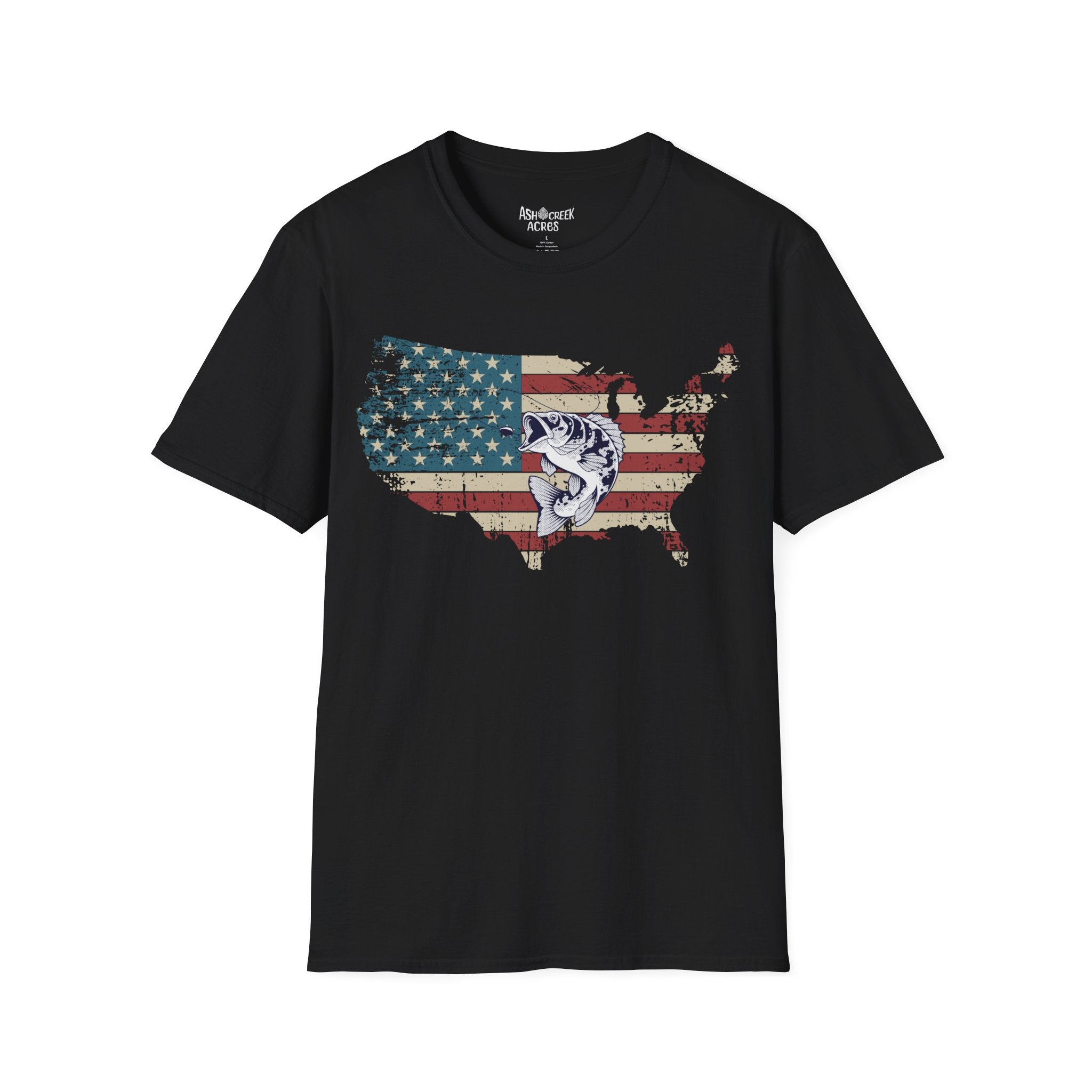 American Flag USA Map T-Shirt with Bass Graphic