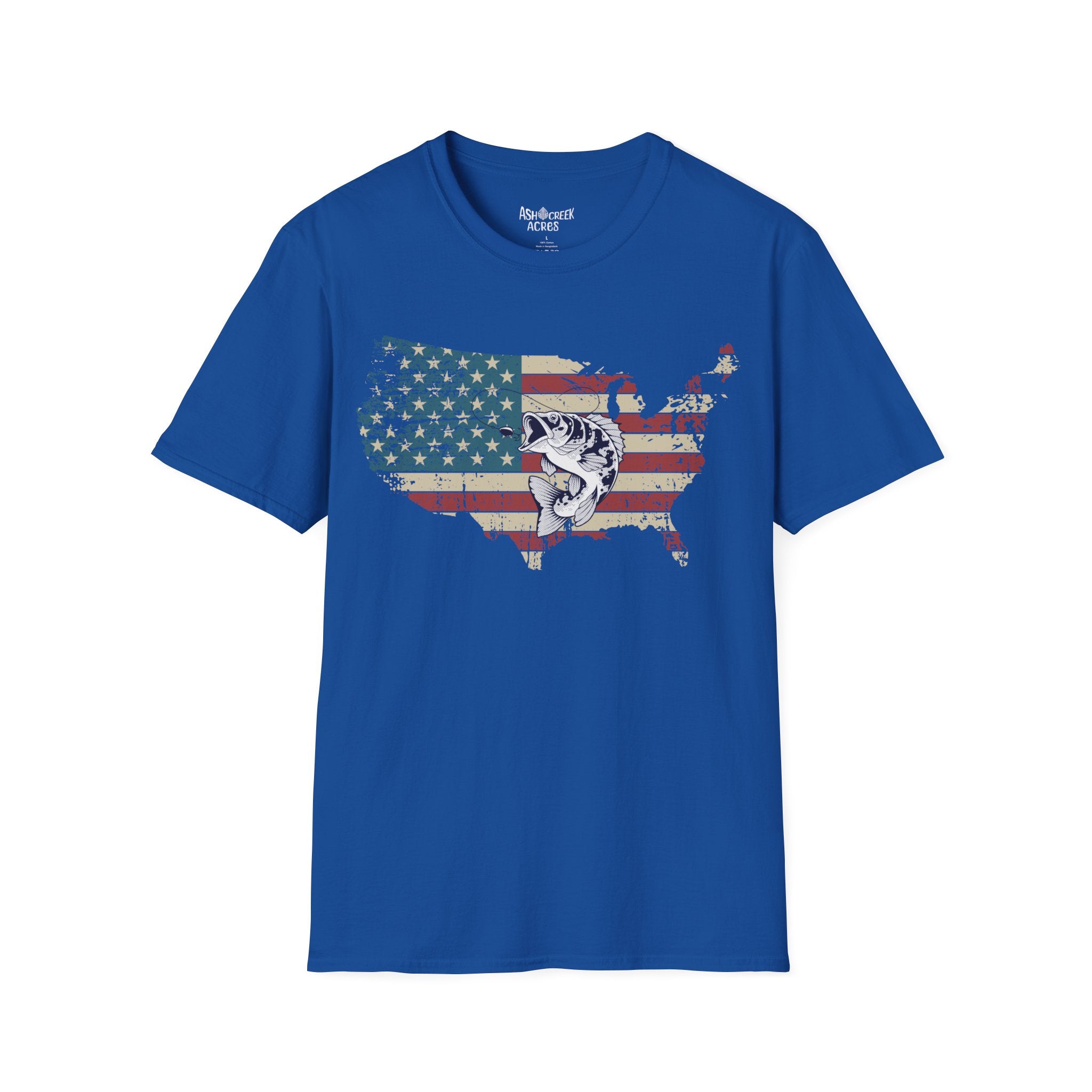 American Flag USA Map T-Shirt with Bass Graphic