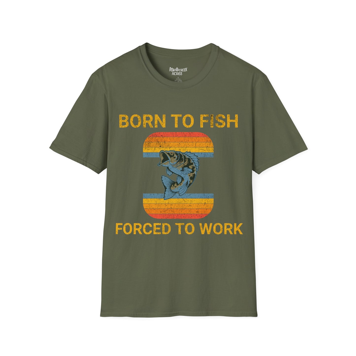 Born to Fish Forced to Work T-Shirt — Retro Fishing Tee for Anglers