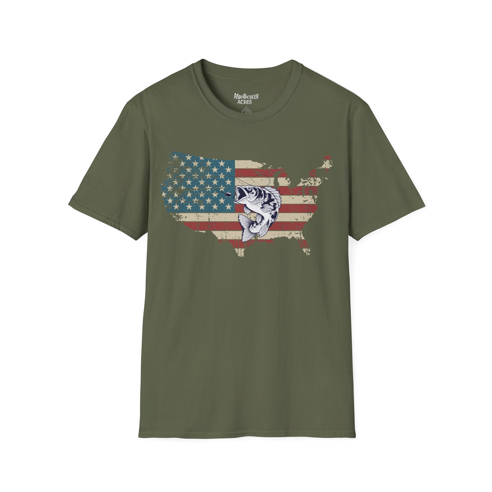 American Flag USA Map T-Shirt with Bass Graphic