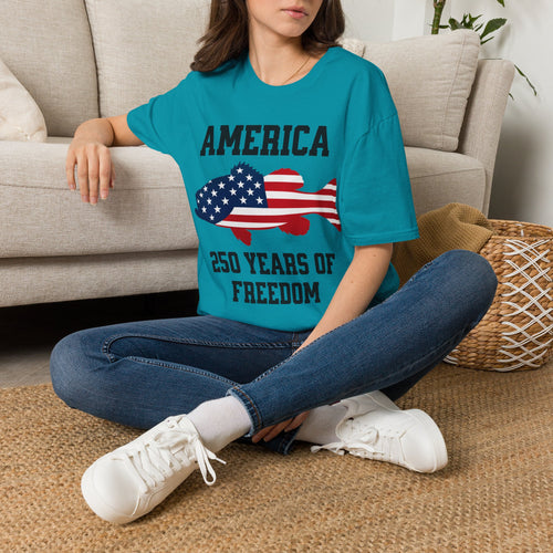 America Fish Flag T-Shirt — 250 Years of Freedom Patriotic Tee