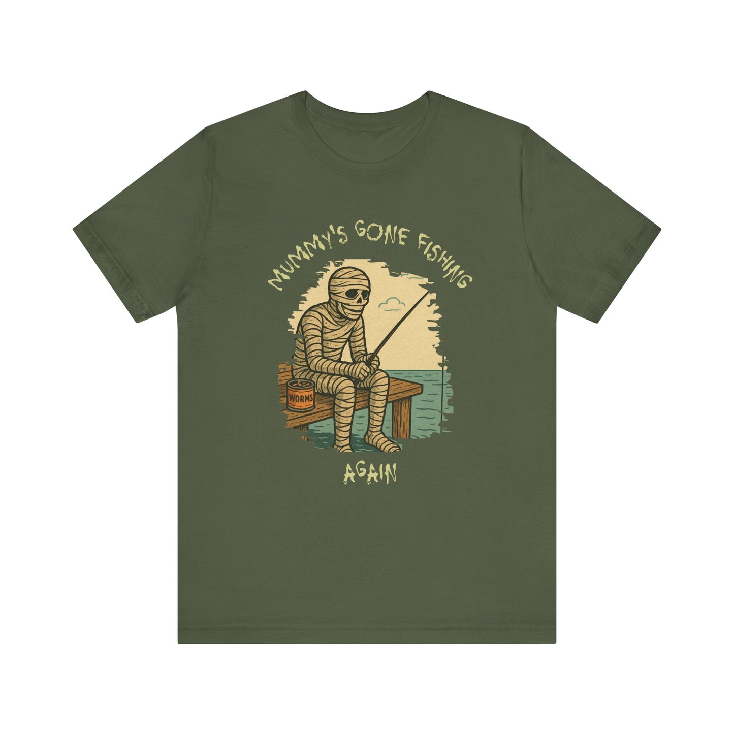 Funny Mummy Fishing T-Shirt – Halloween Fisherman Graphic Tee for Anglers