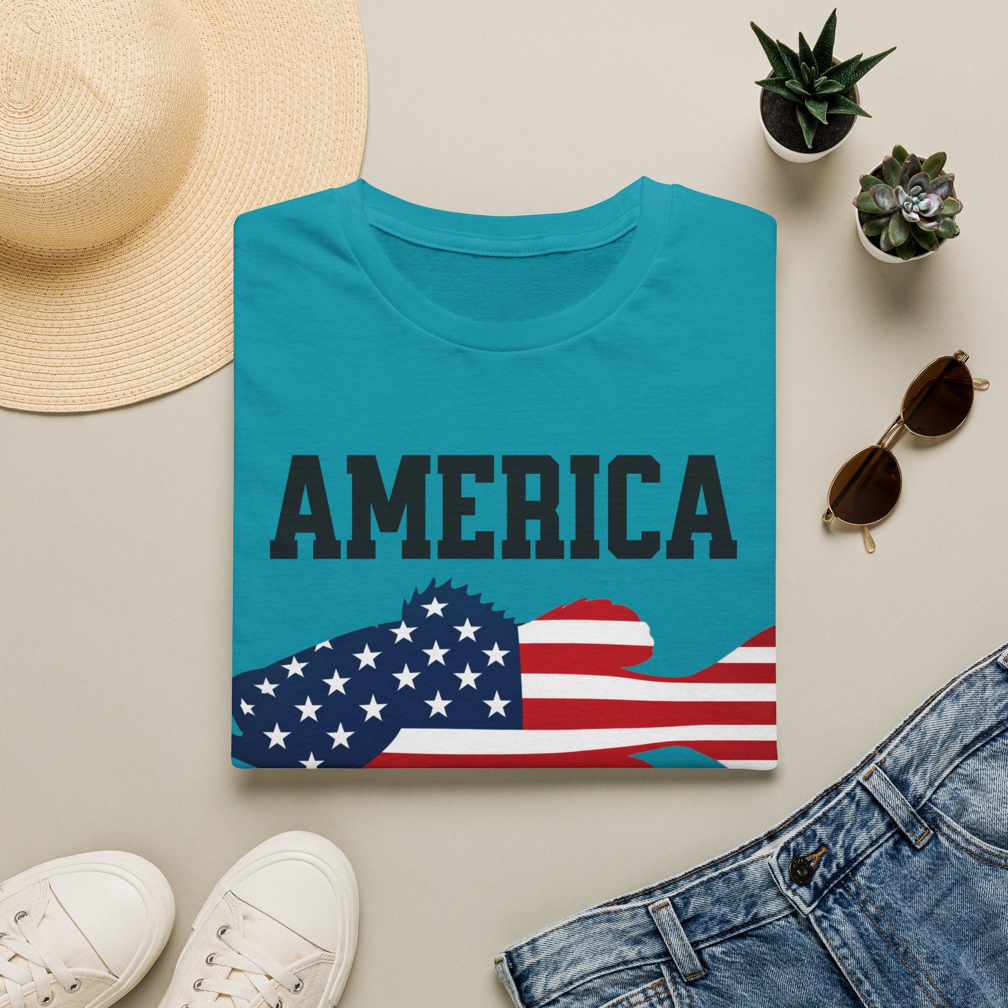 America Fish Flag T-Shirt — 250 Years of Freedom Patriotic Tee