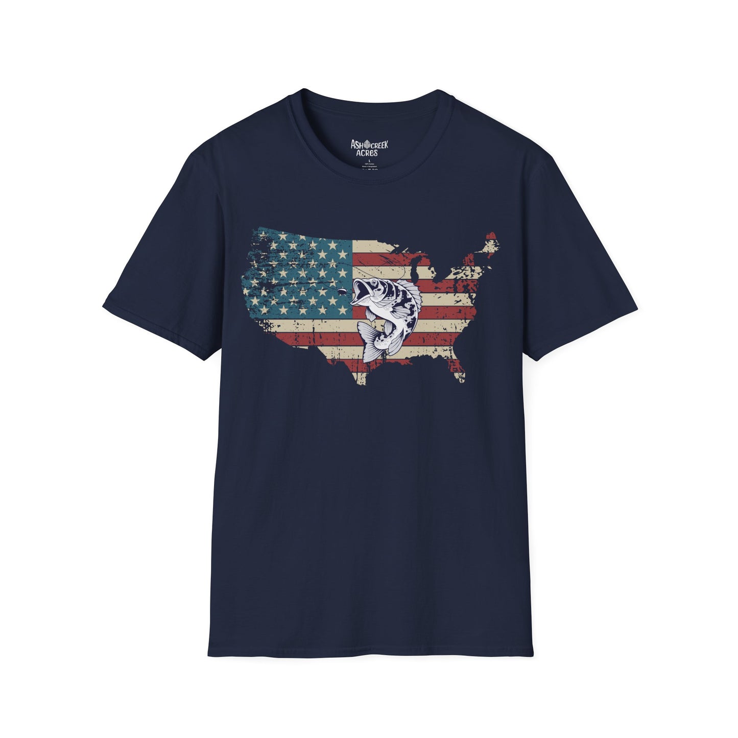 American Flag USA Map T-Shirt with Bass Graphic