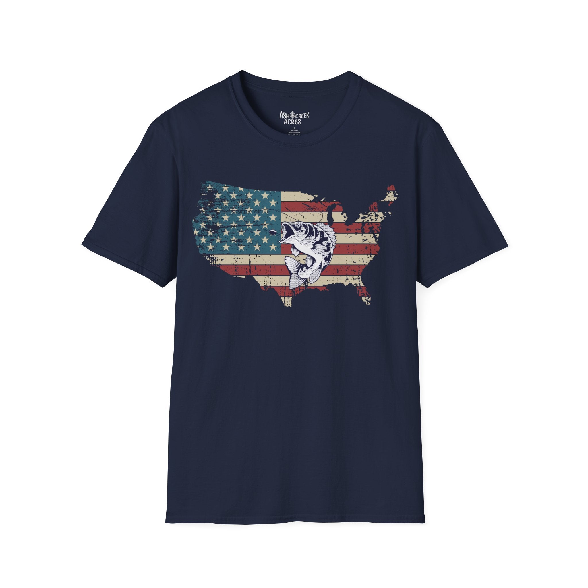 American Flag USA Map T-Shirt with Bass Graphic