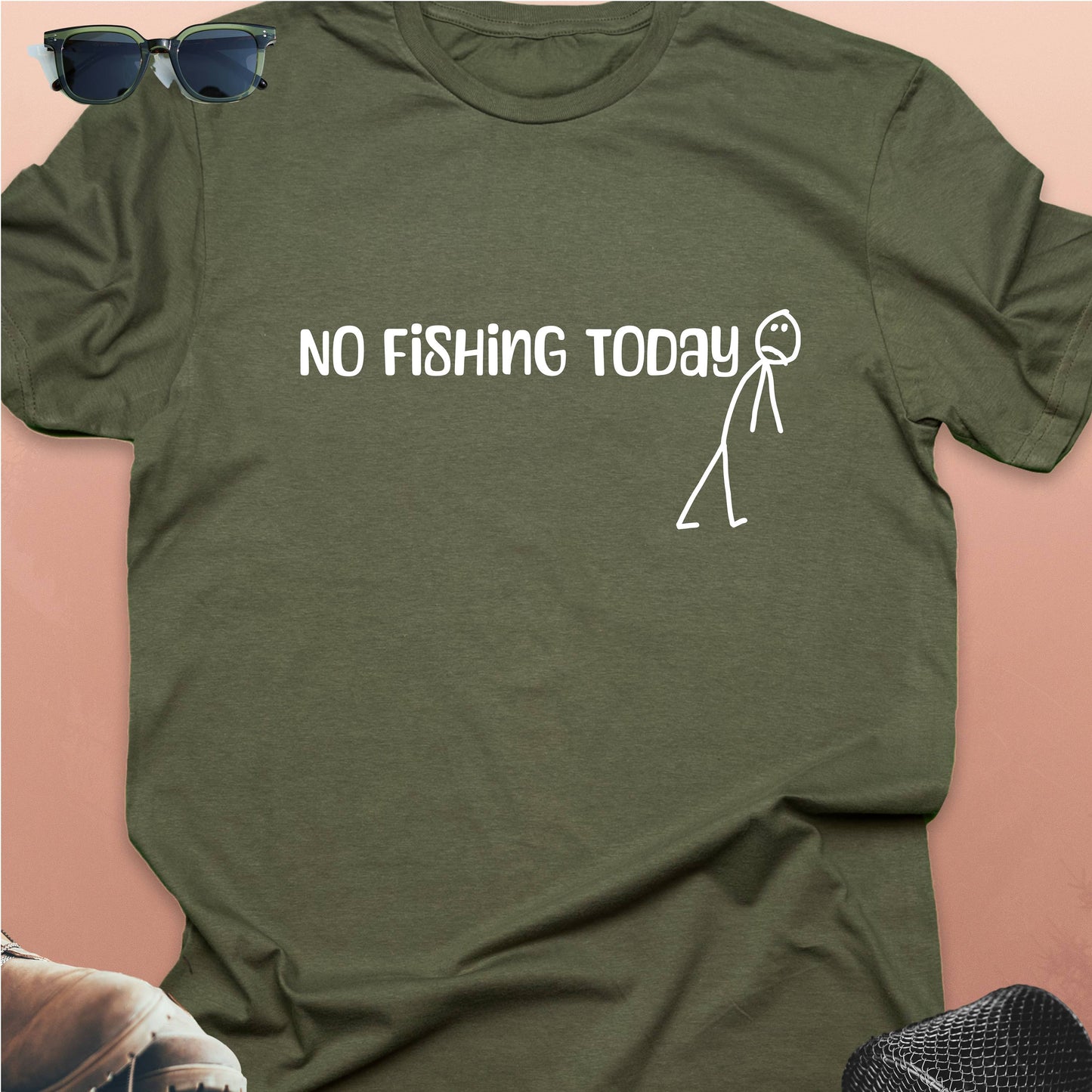 No Fishing Today T-Shirt — Funny Stick Figure Angler Tee