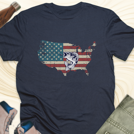 American Flag USA Map T-Shirt with Bass Graphic