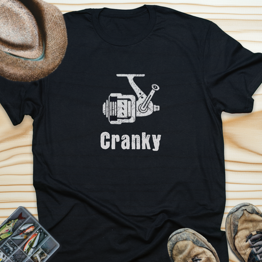 Cranky Fishing Reel T-Shirt — Funny Angler Tee for Fishermen & Fishing Lovers