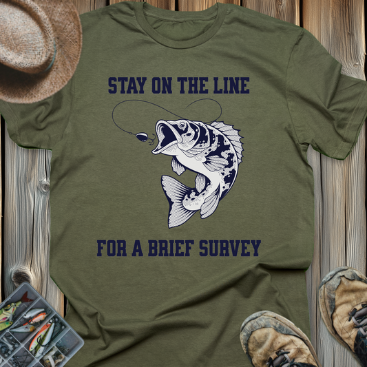 Bass Jumping Graphic T-Shirt — "Stay On The Line For Brief Survey"