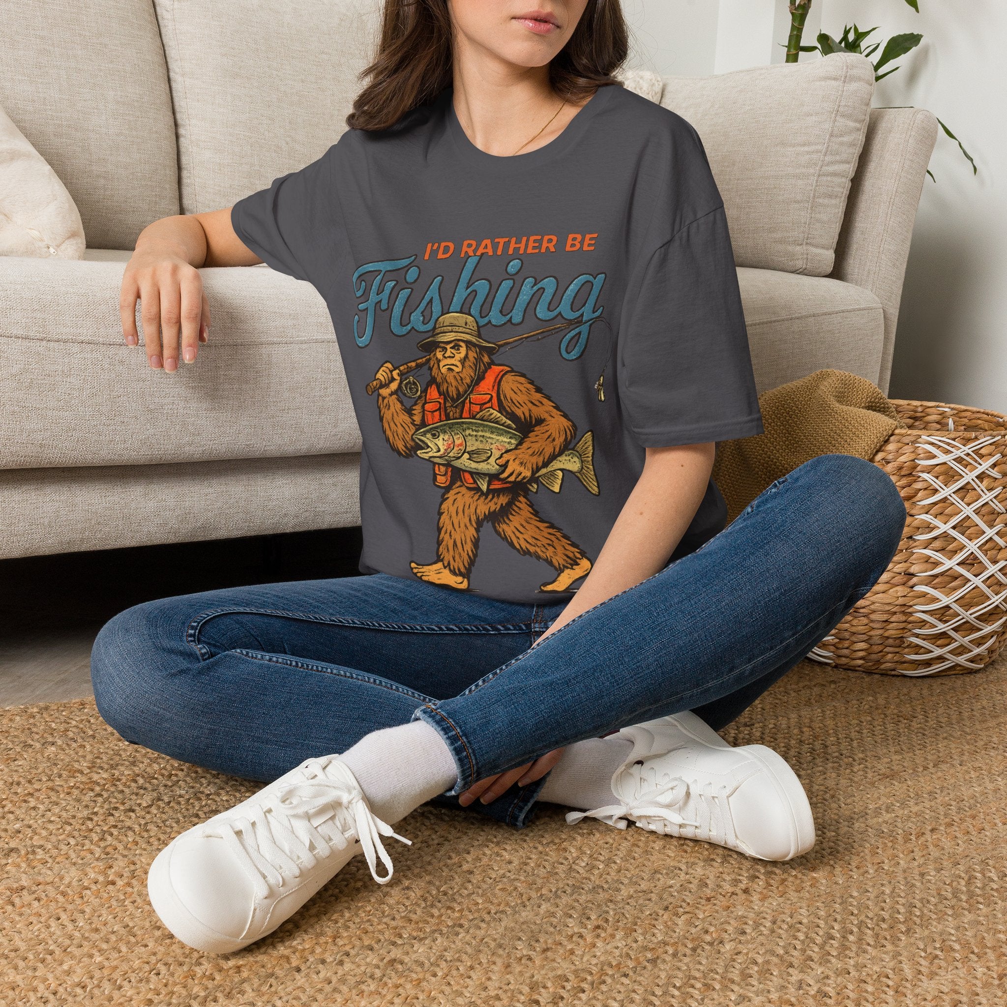 I'd Rather Be Fishing Bigfoot Fly Fishing T-Shirt | Trout Angler Tee