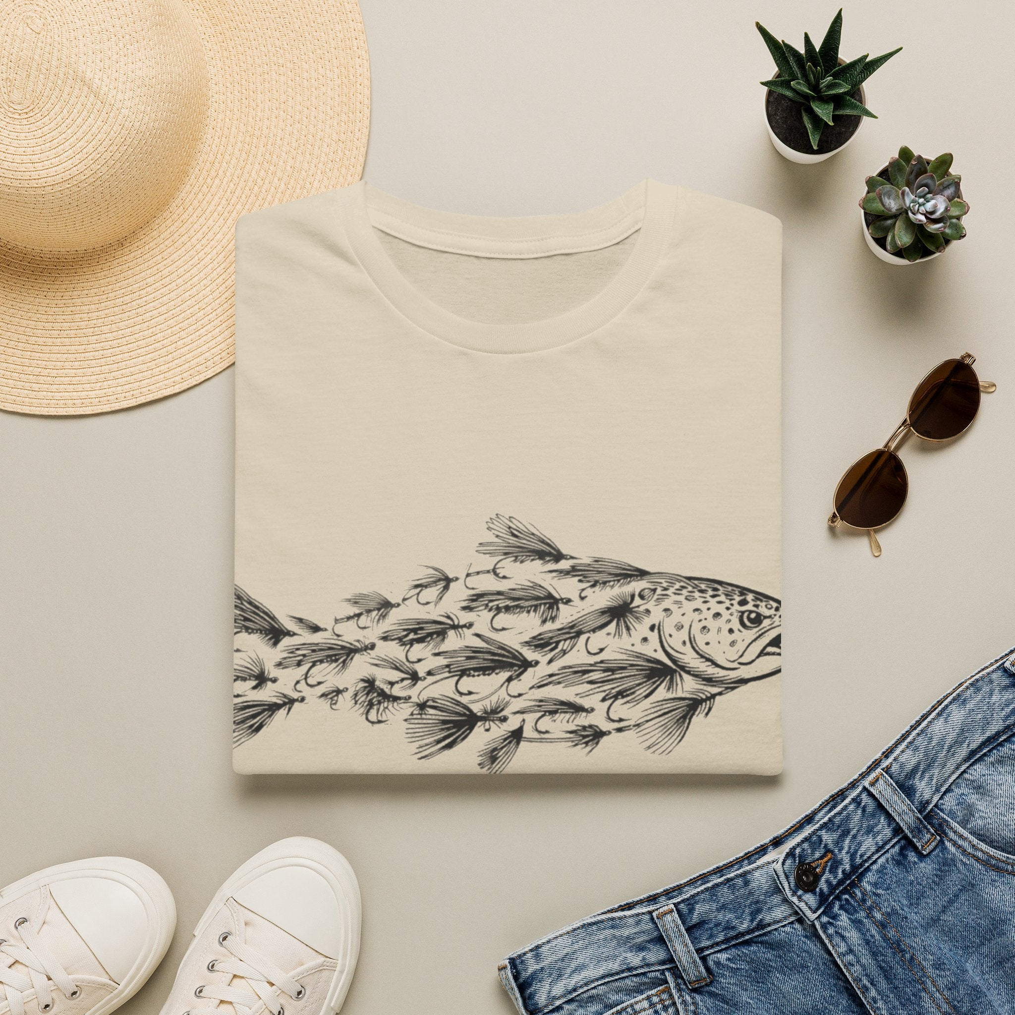 Trout Silhouette Made of Trout Flies Fishing T-Shirt