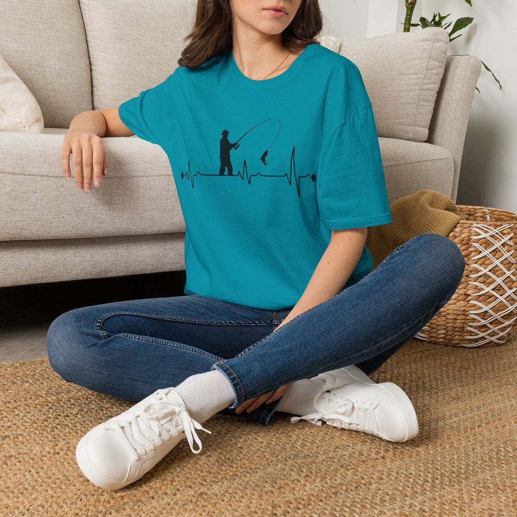 Fishing Heartbeat T-Shirt | Fly Fisherman EKG Line Graphic Tee for Anglers