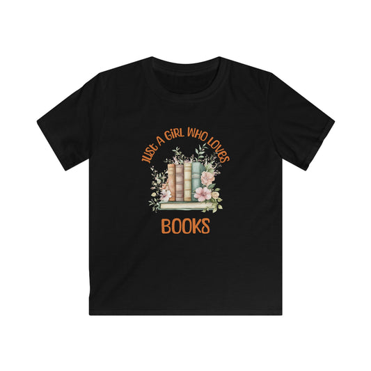 Kids T-Shirt — 'Just a Girl Who Loves Books' Floral Bookstack Tee
