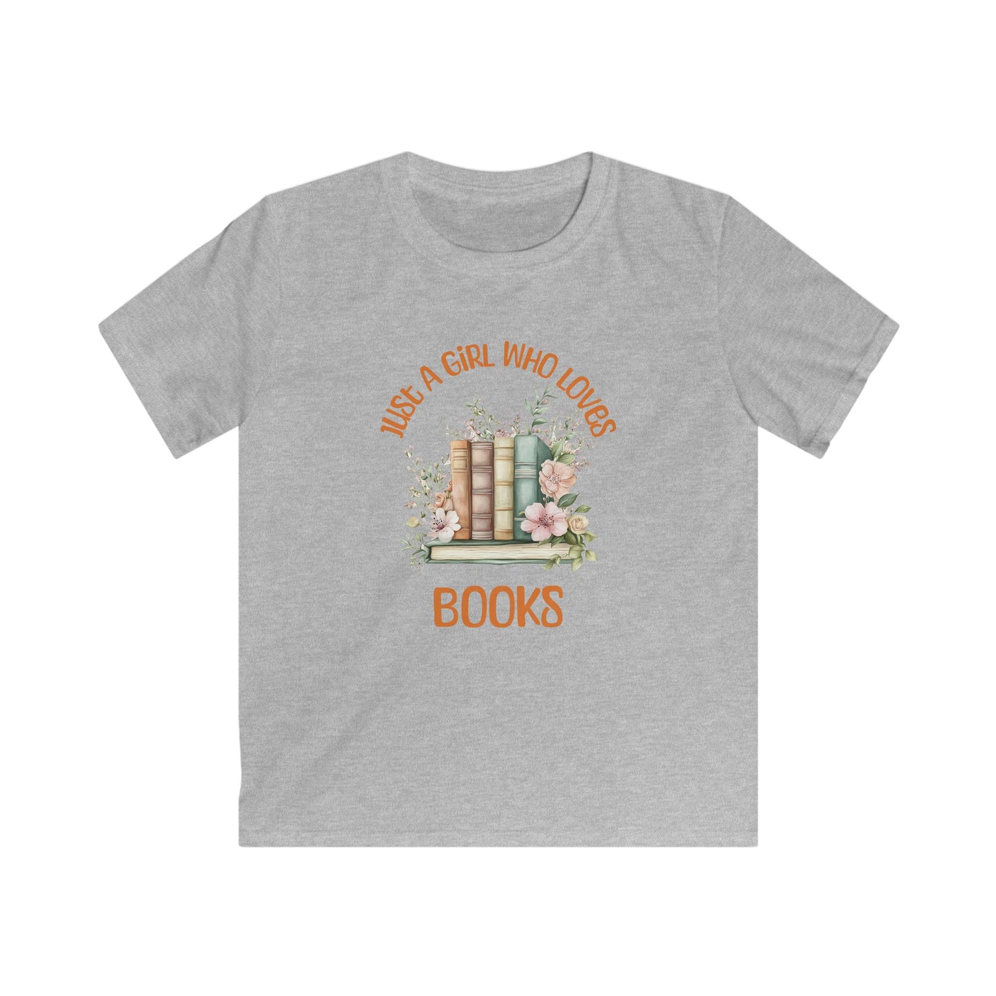 Kids T-Shirt — 'Just a Girl Who Loves Books' Floral Bookstack Tee