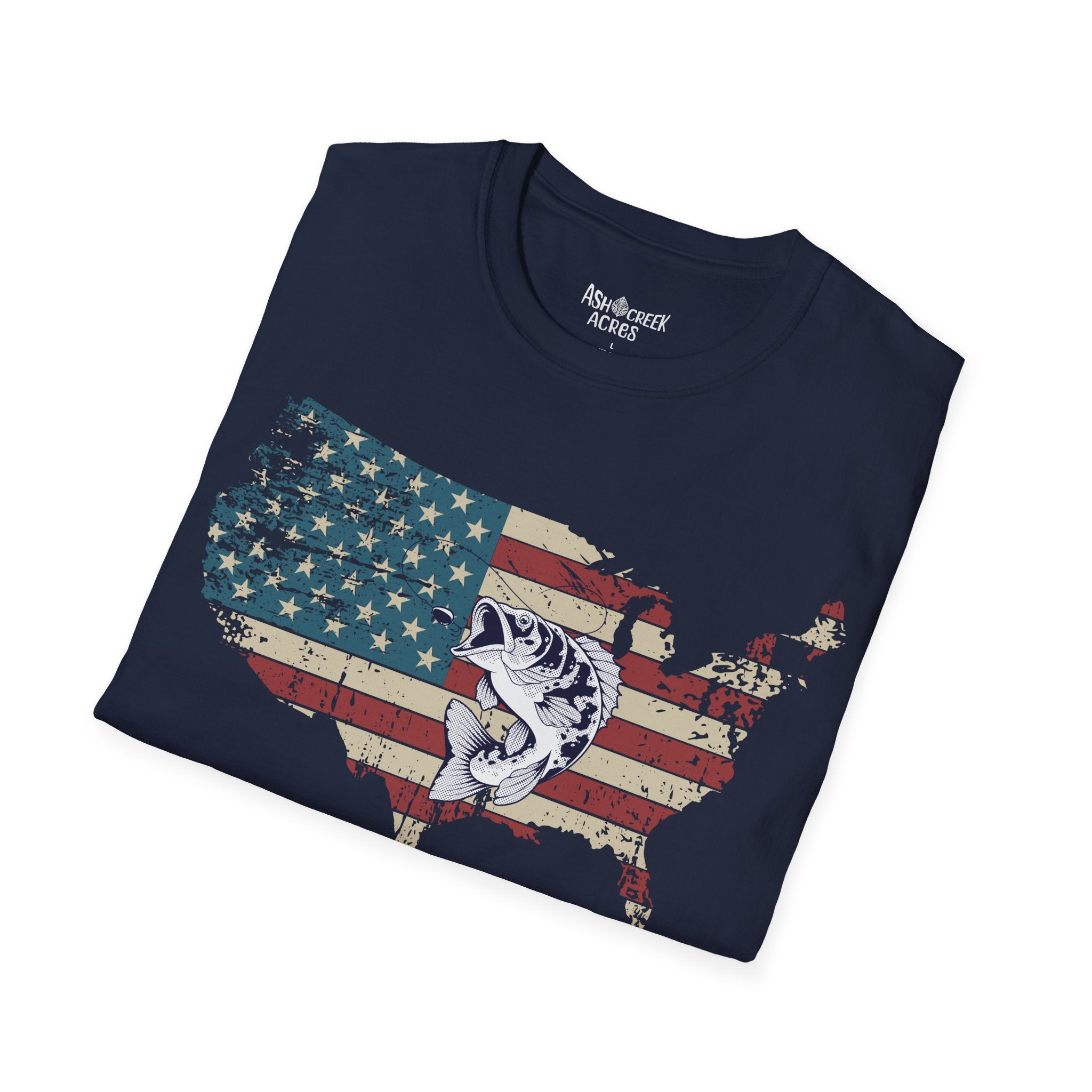 American Flag USA Map T-Shirt with Bass Graphic