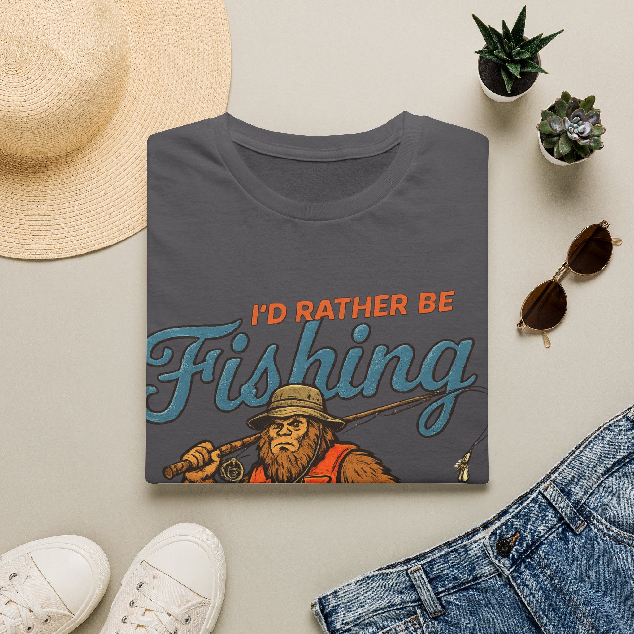 I'd Rather Be Fishing Bigfoot Fly Fishing T-Shirt | Trout Angler Tee