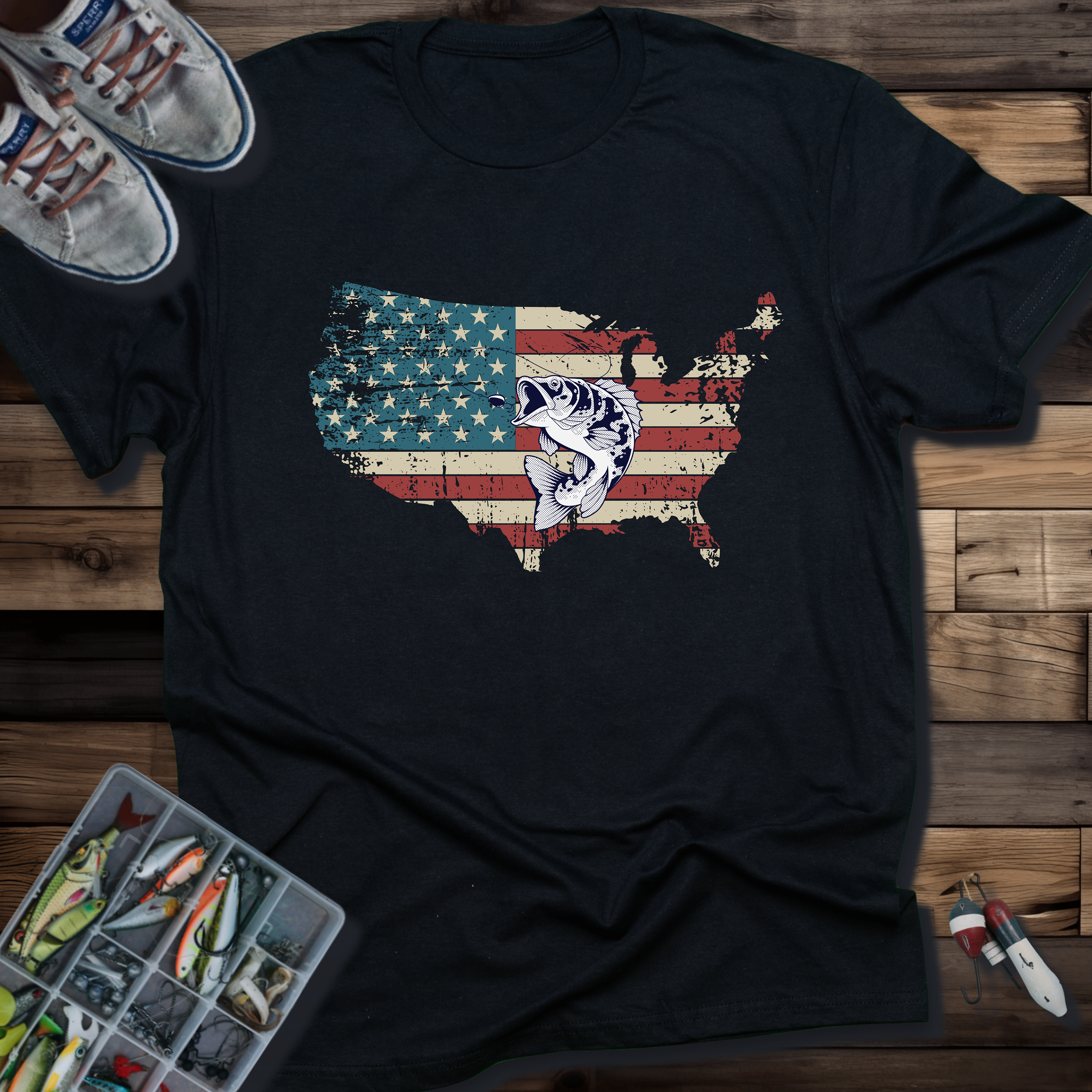 AMERICAN FLAG WITH BASS T-SHIRT