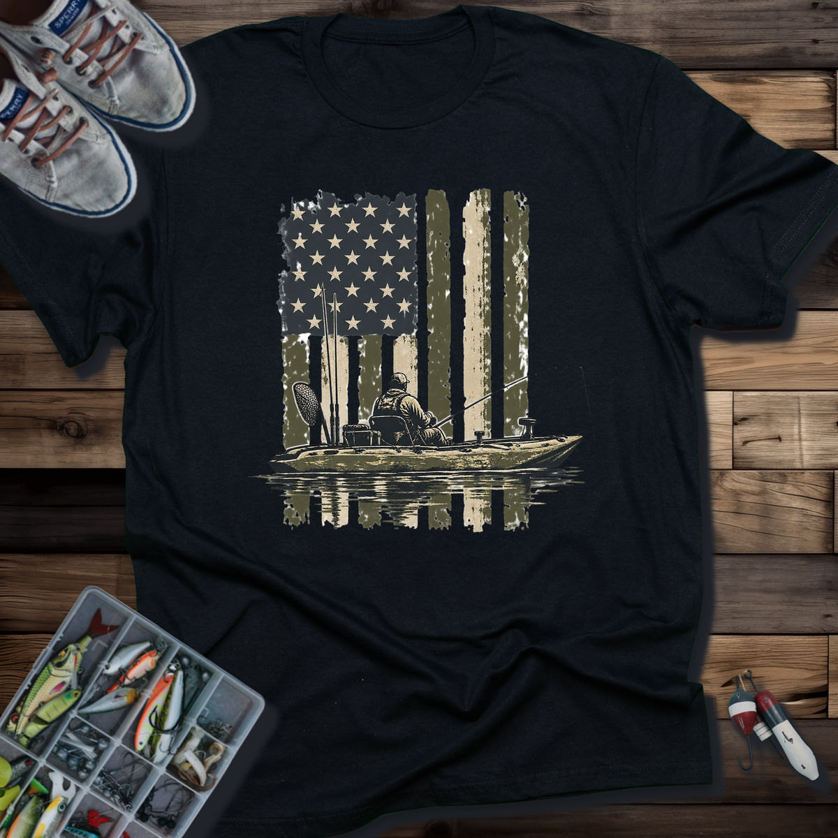 Fishing Kayak American Flag T-shirt