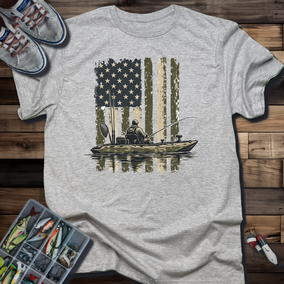 Fishing Kayak American Flag T-shirt