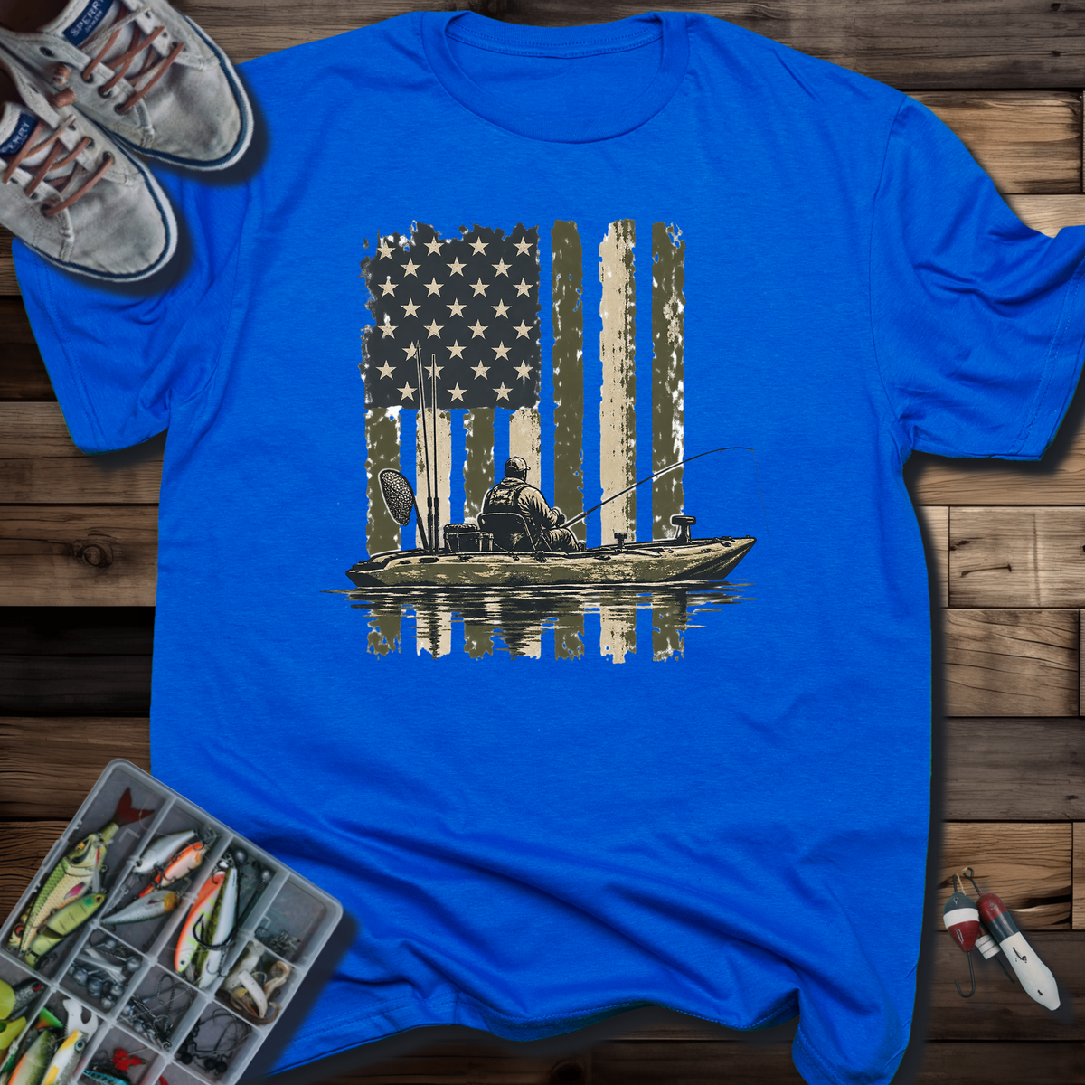 Fishing Kayak American Flag T-shirt