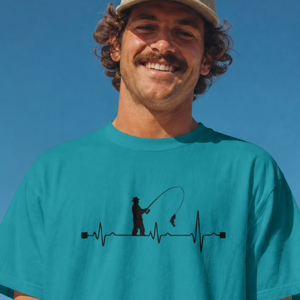 Fishing Heartbeat T-Shirt | Fly Fisherman EKG Line Graphic Tee for Anglers