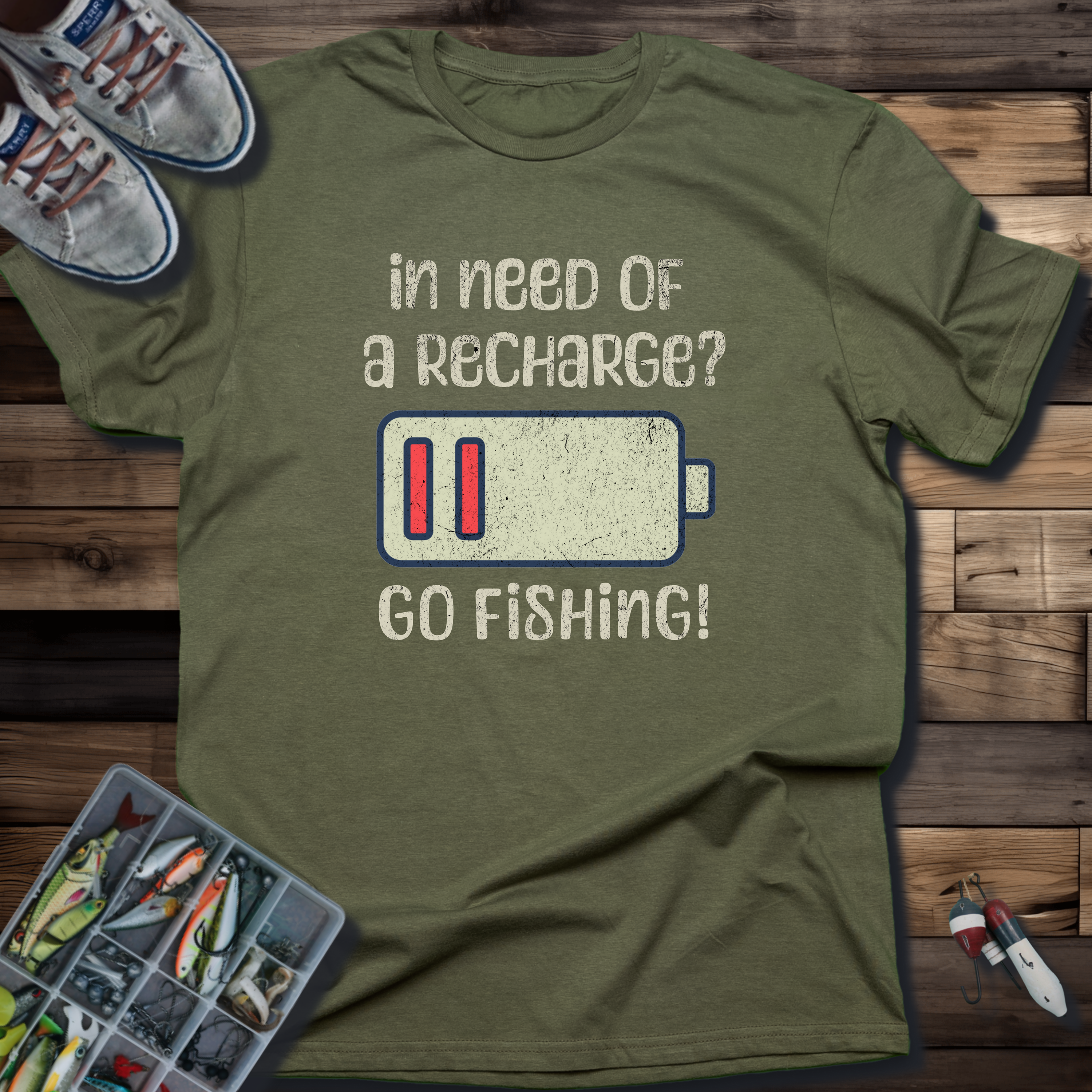 Fishing Recharge T-Shirt — "In Need of a Recharge? Go Fishing!"