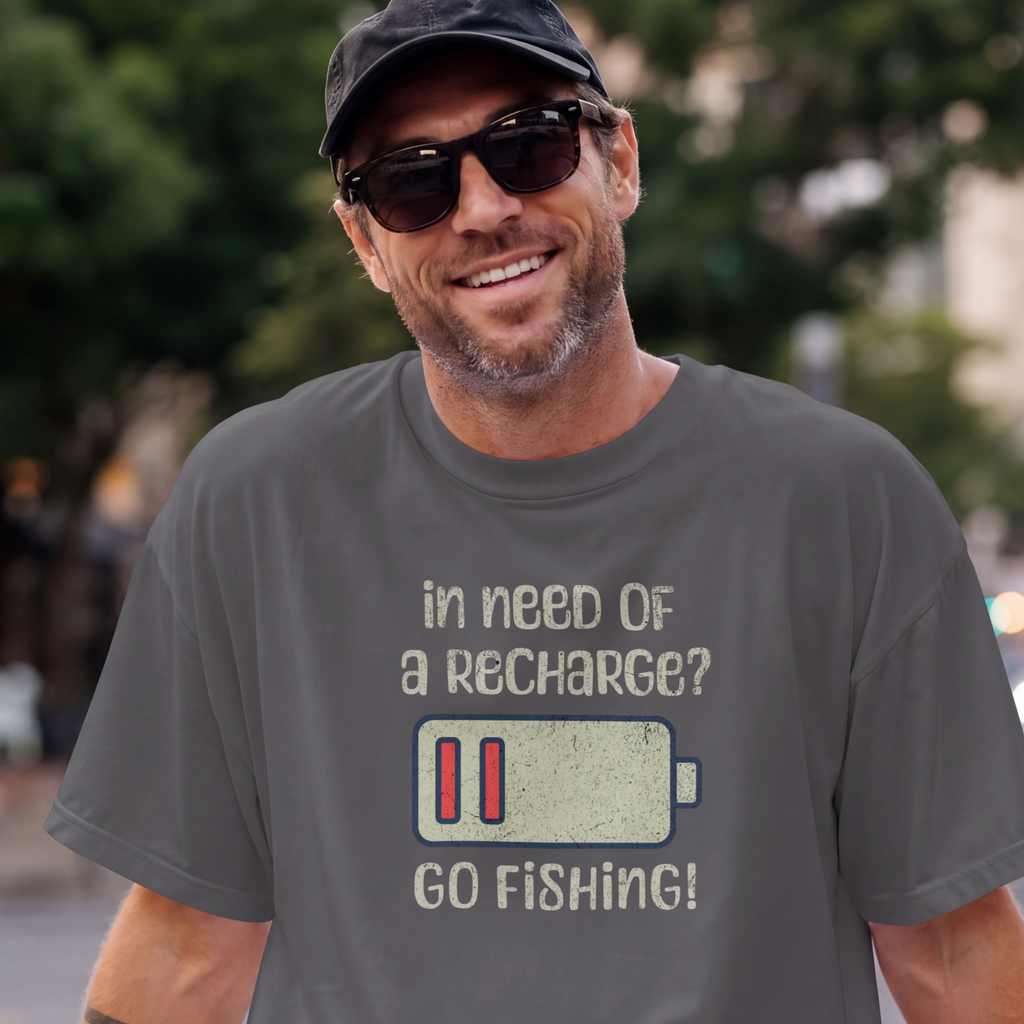 Fishing Recharge T-Shirt — "In Need of a Recharge? Go Fishing!"