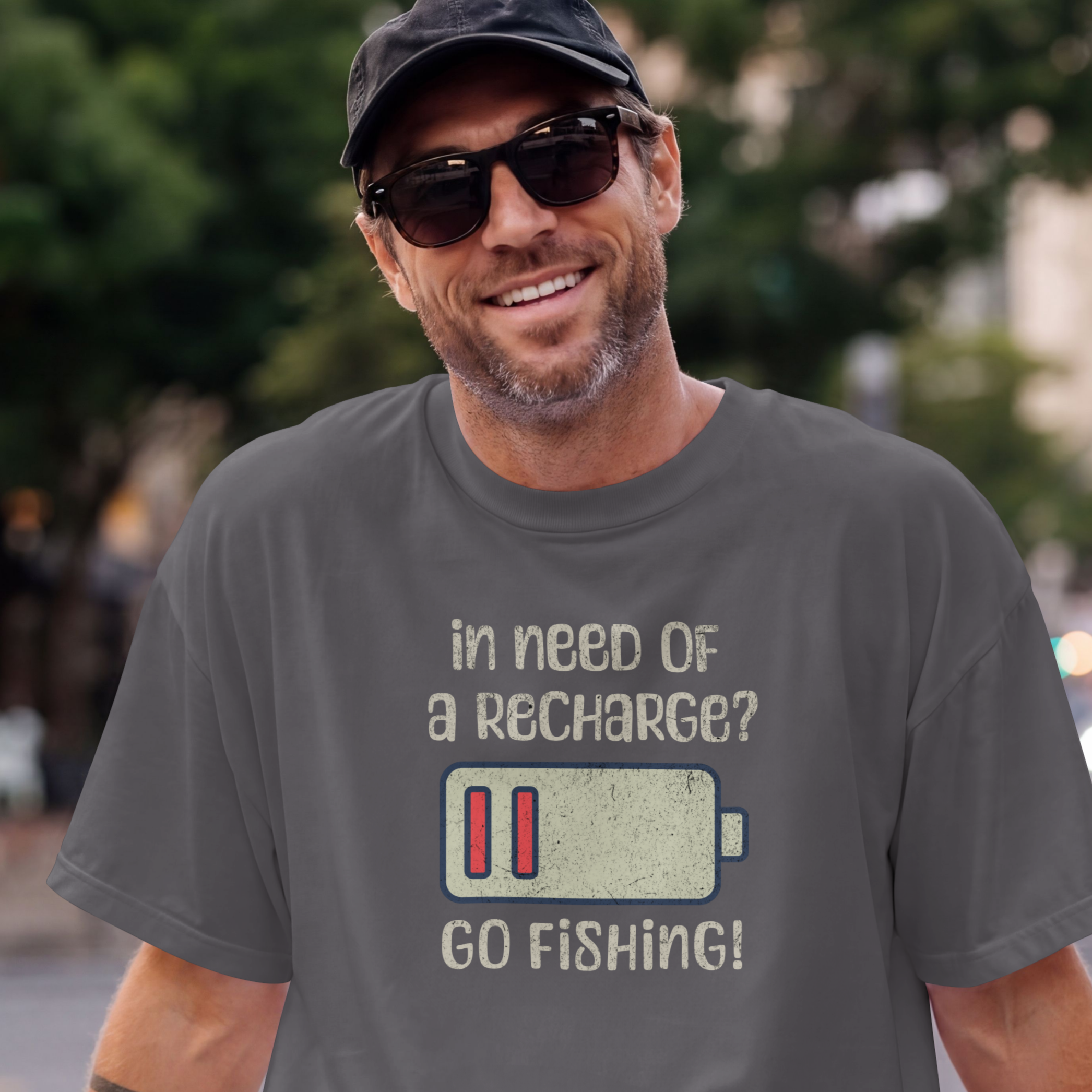 Fishing Recharge T-Shirt — "In Need of a Recharge? Go Fishing!"