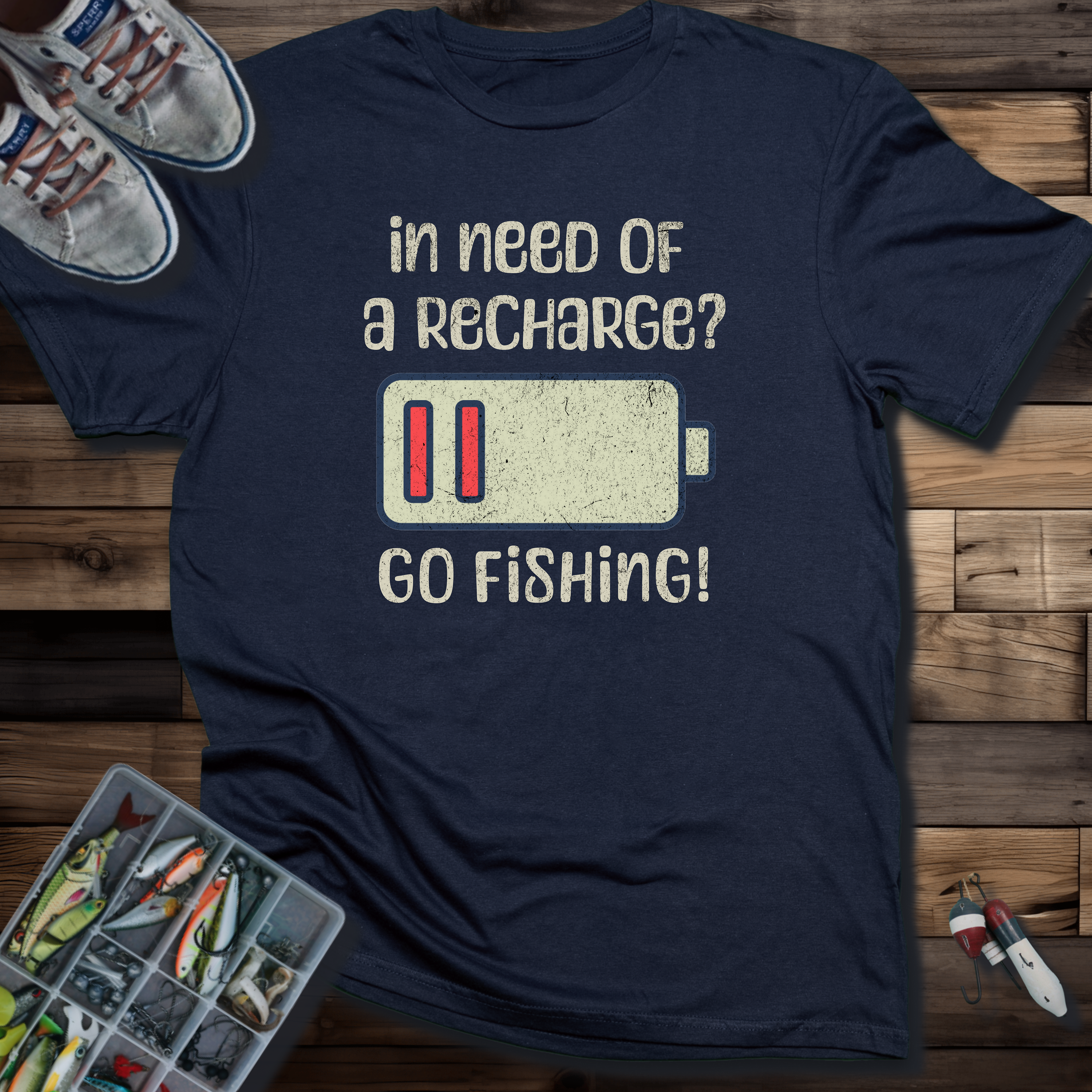 Fishing Recharge T-Shirt — "In Need of a Recharge? Go Fishing!"