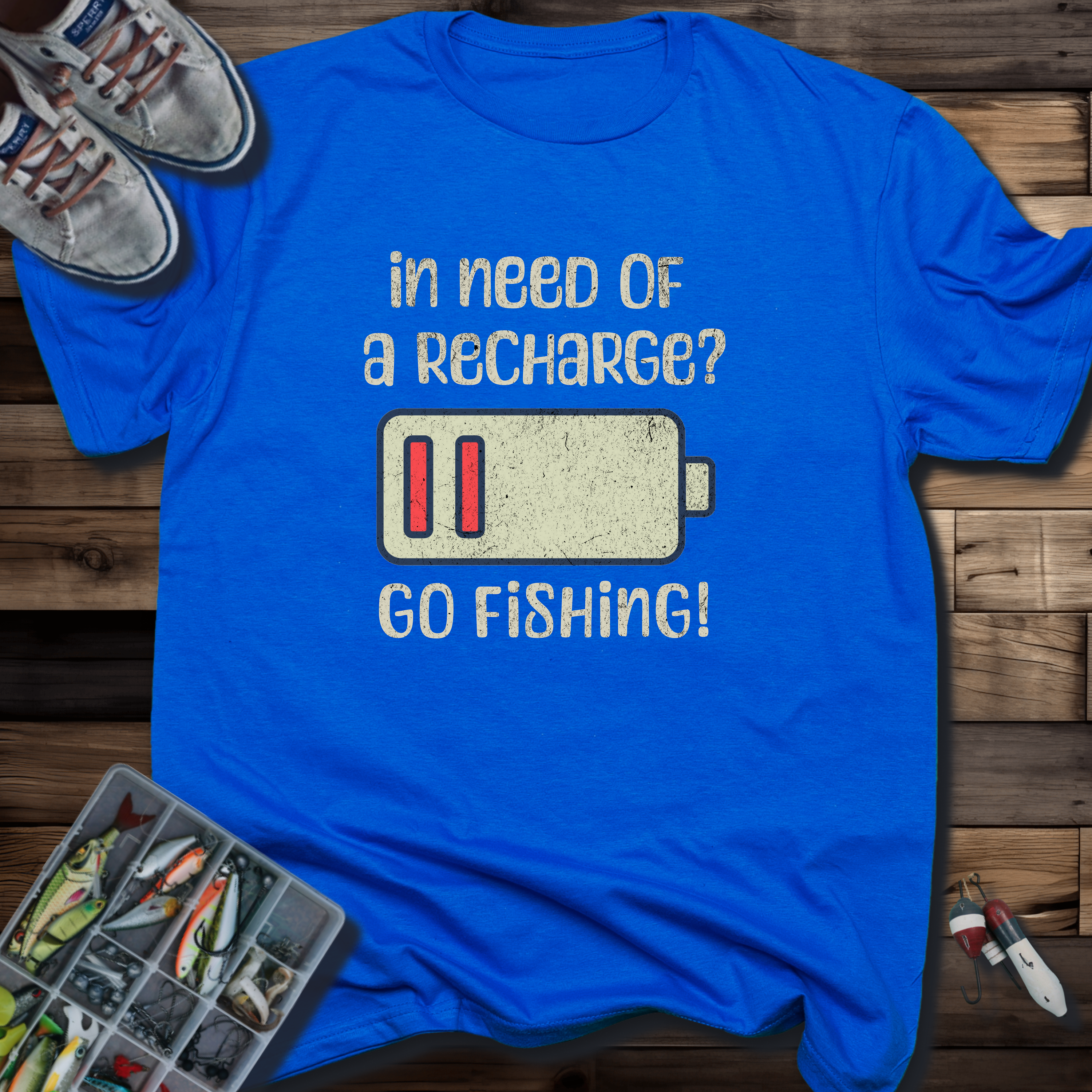 Fishing Recharge T-Shirt — "In Need of a Recharge? Go Fishing!"