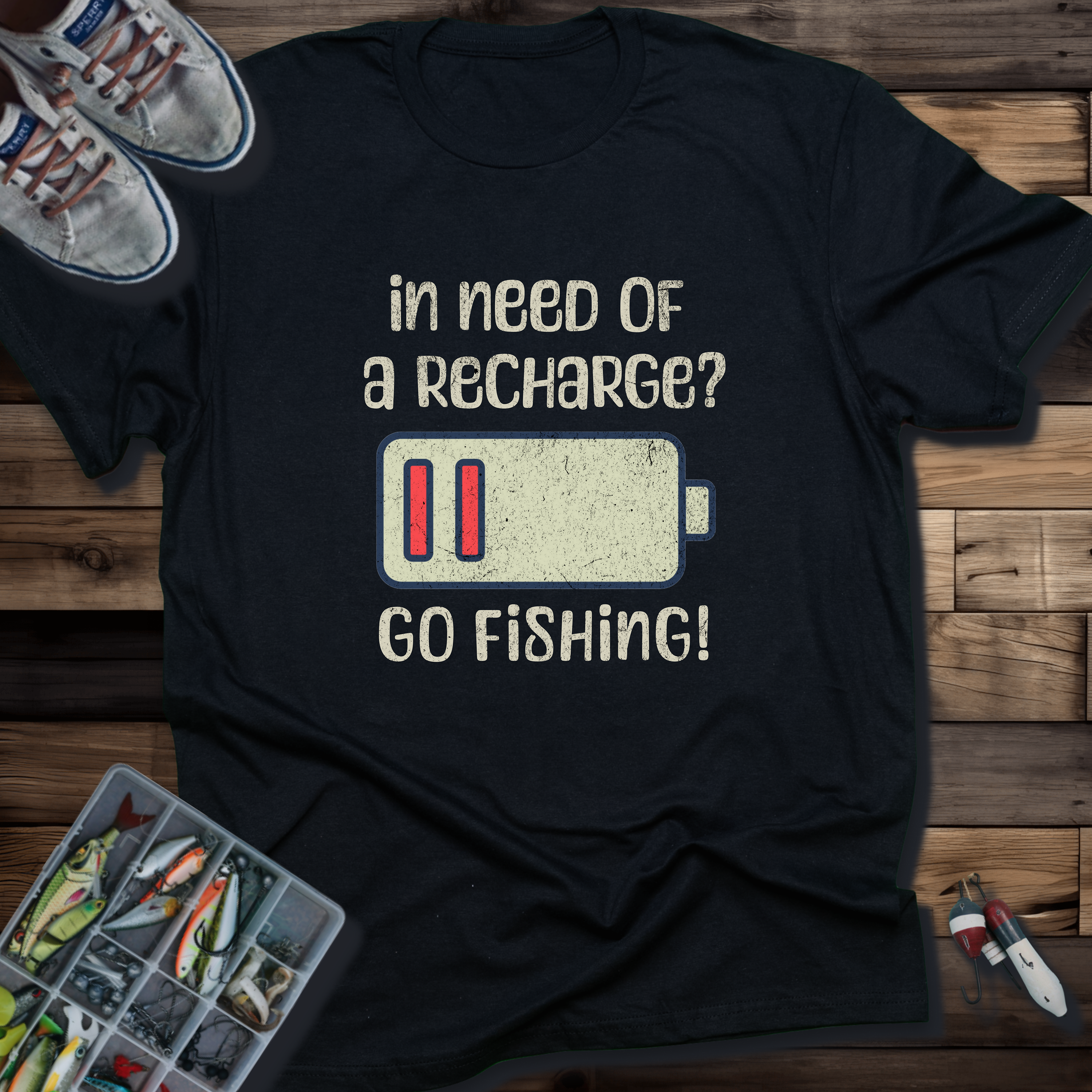 Fishing Recharge T-Shirt — "In Need of a Recharge? Go Fishing!"