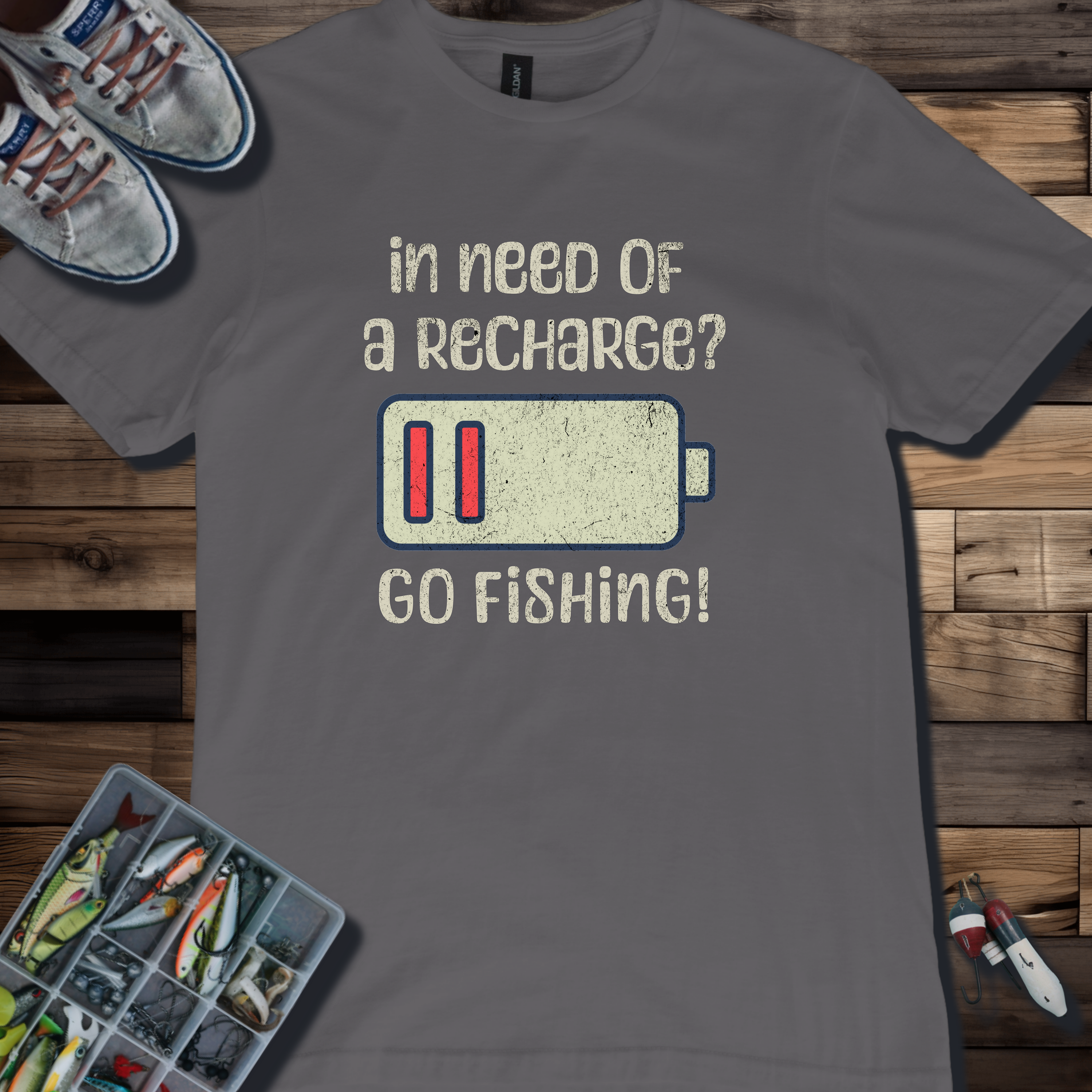 Fishing Recharge T-Shirt — "In Need of a Recharge? Go Fishing!"