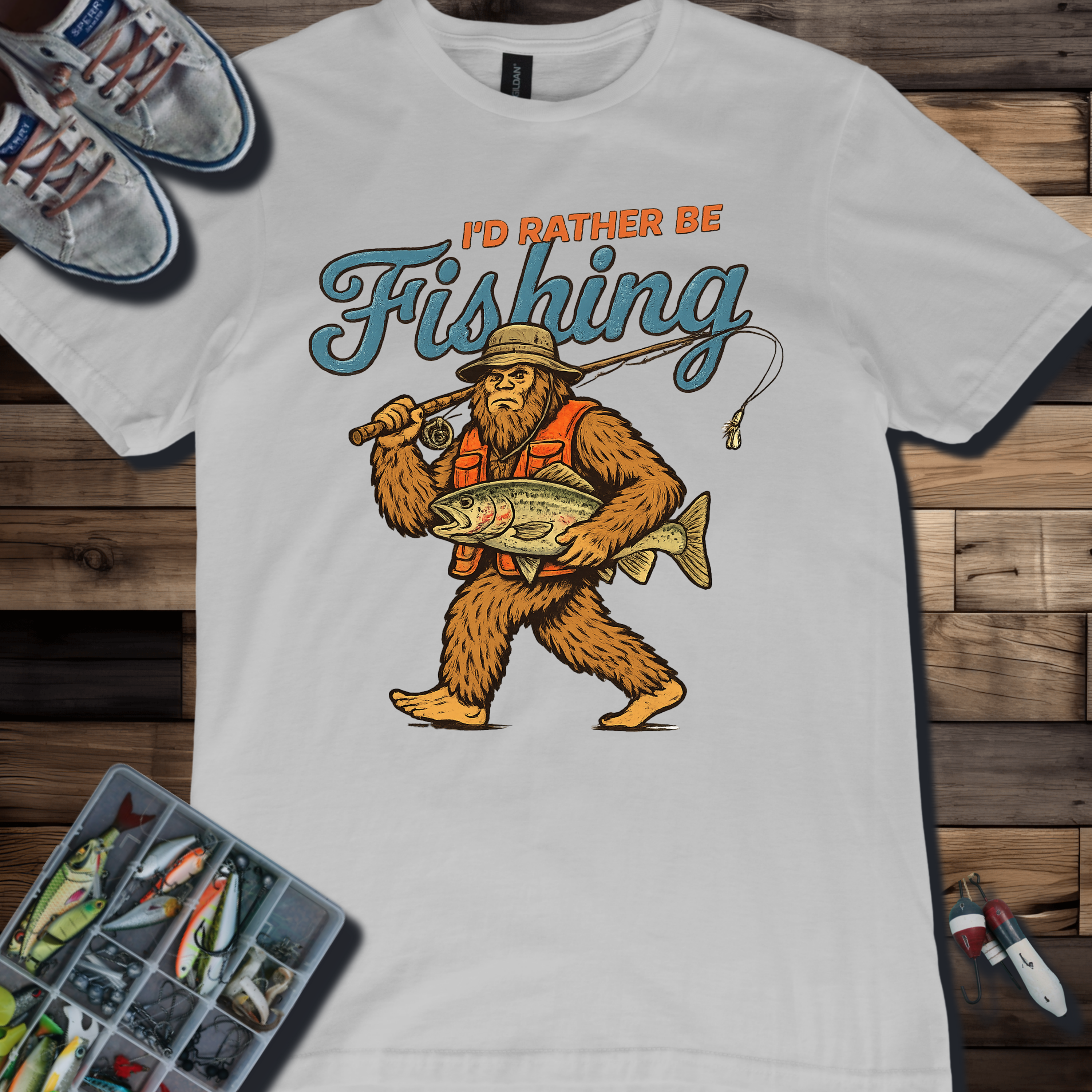 I'd Rather Be Fishing Bigfoot Fly Fishing T-Shirt | Trout Angler Tee