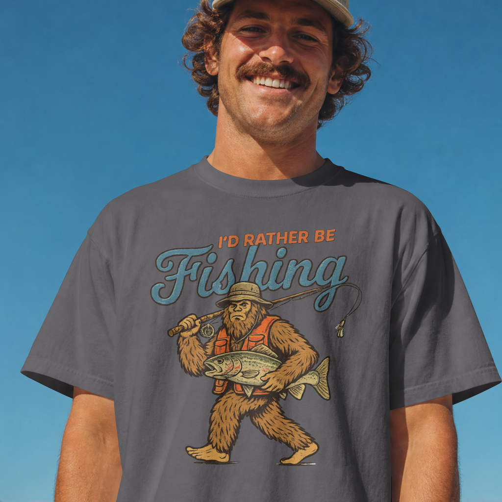 I'd Rather Be Fishing Bigfoot Fly Fishing T-Shirt | Trout Angler Tee