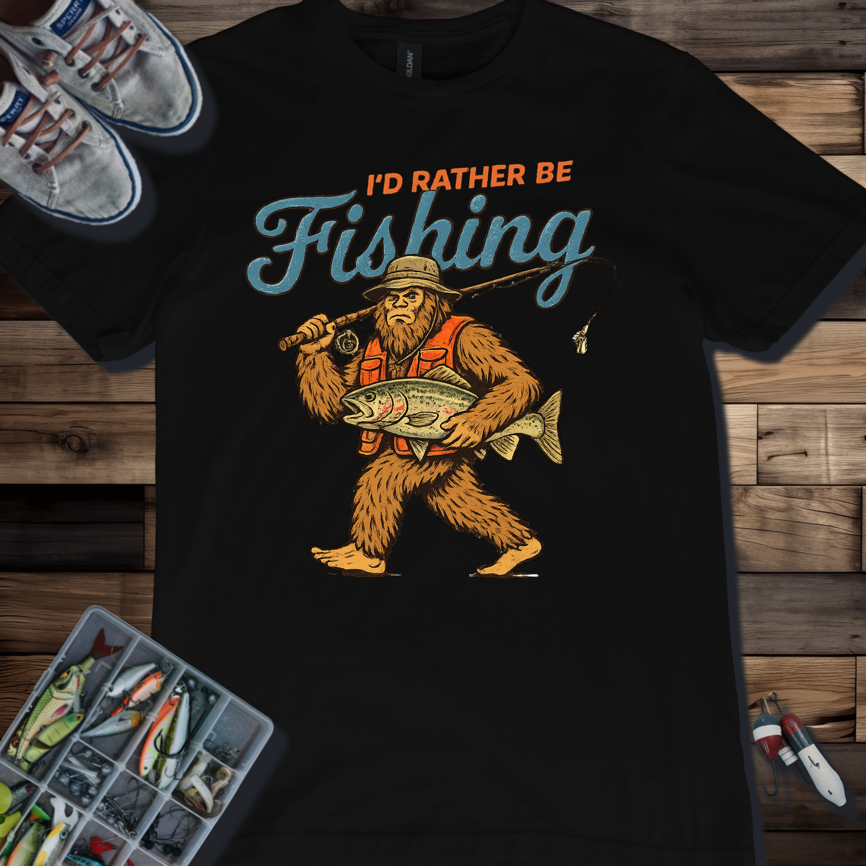 I'd Rather Be Fishing Bigfoot Fly Fishing T-Shirt | Trout Angler Tee