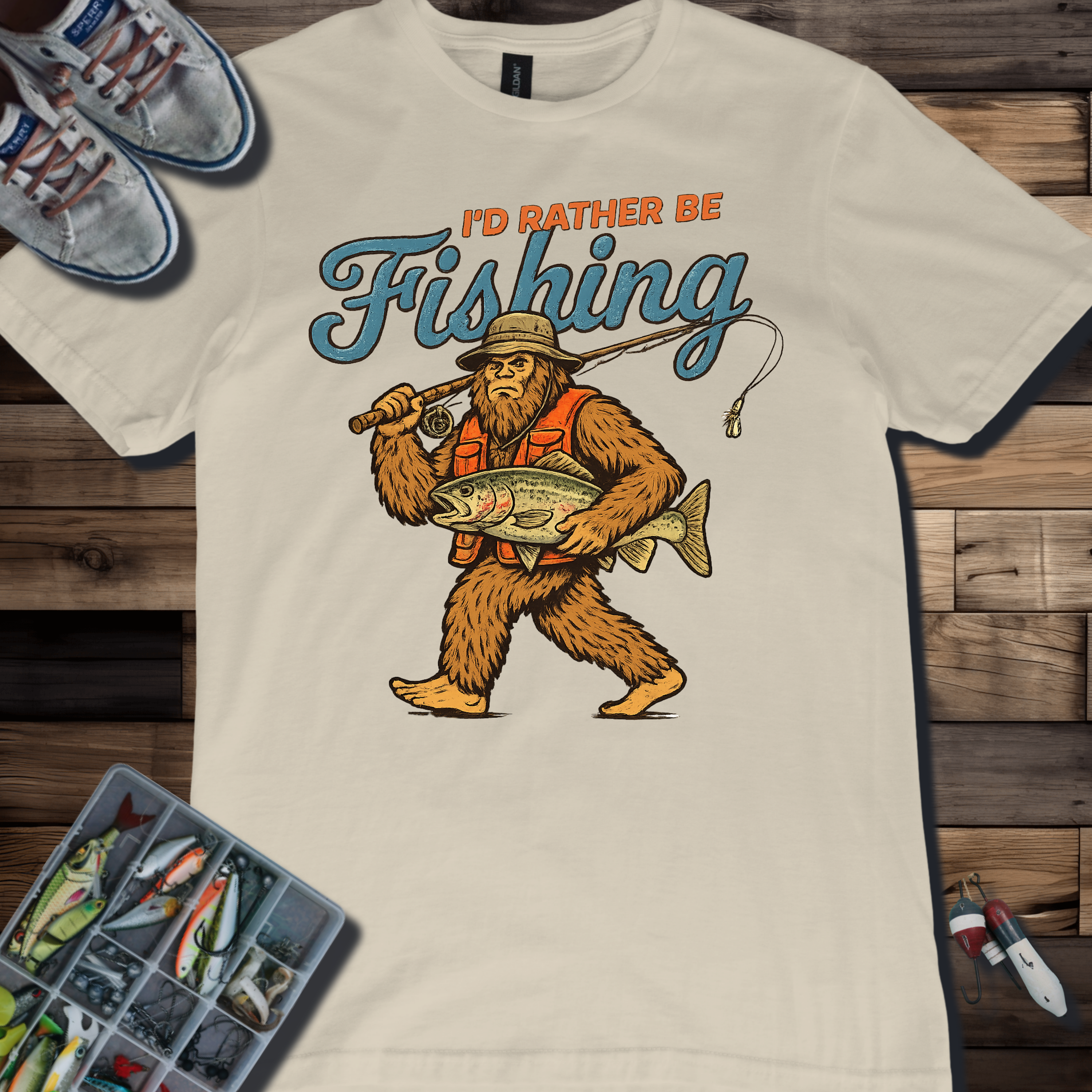 I'd Rather Be Fishing Bigfoot Fly Fishing T-Shirt | Trout Angler Tee