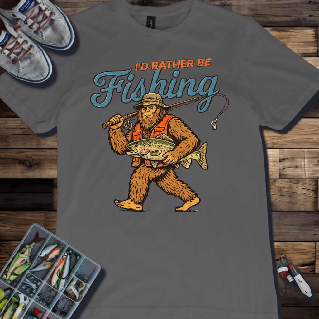I'd Rather Be Fishing Bigfoot Fly Fishing T-Shirt | Trout Angler Tee
