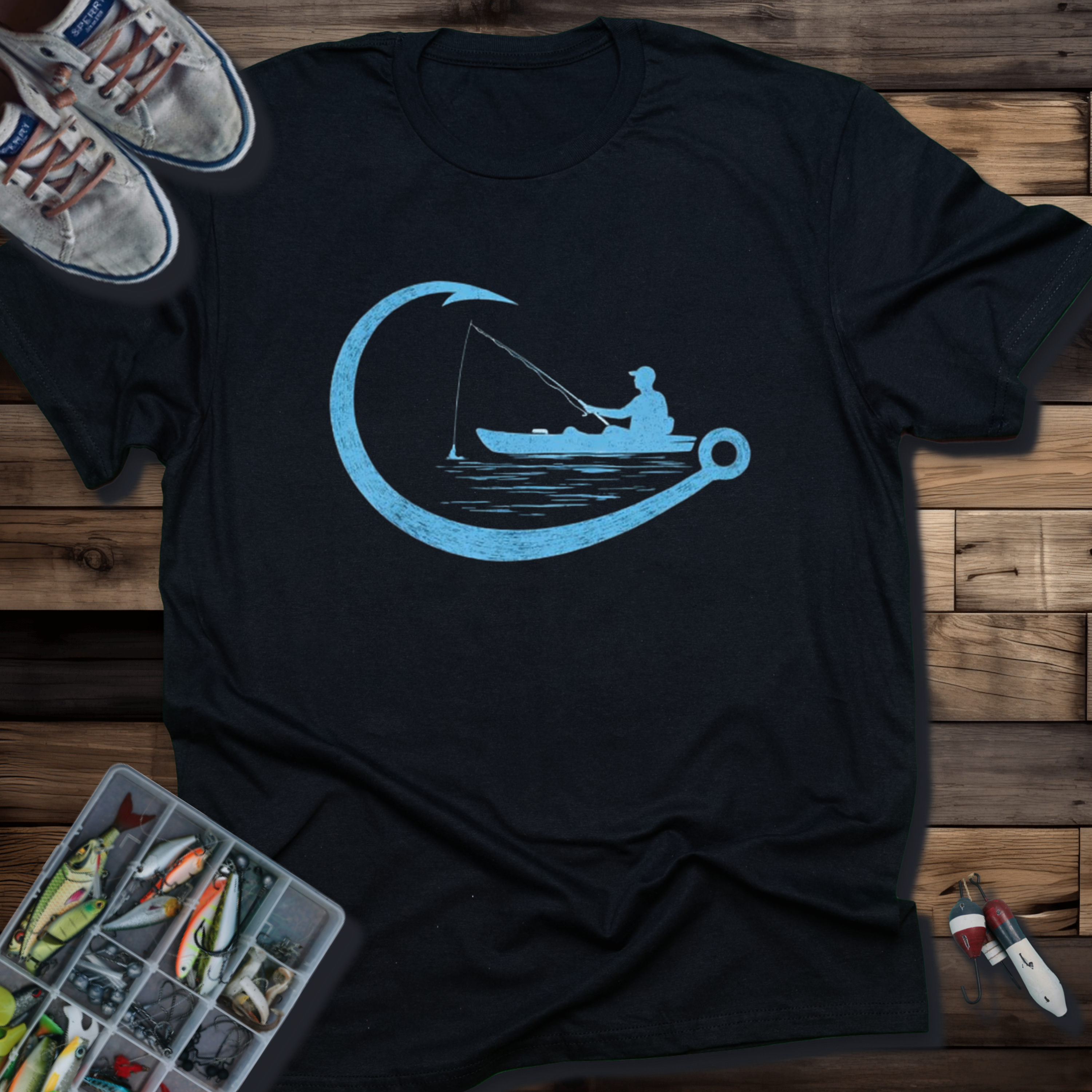 Fishing Kayak T‑Shirt — Moonlight Kayaker Graphic Tee