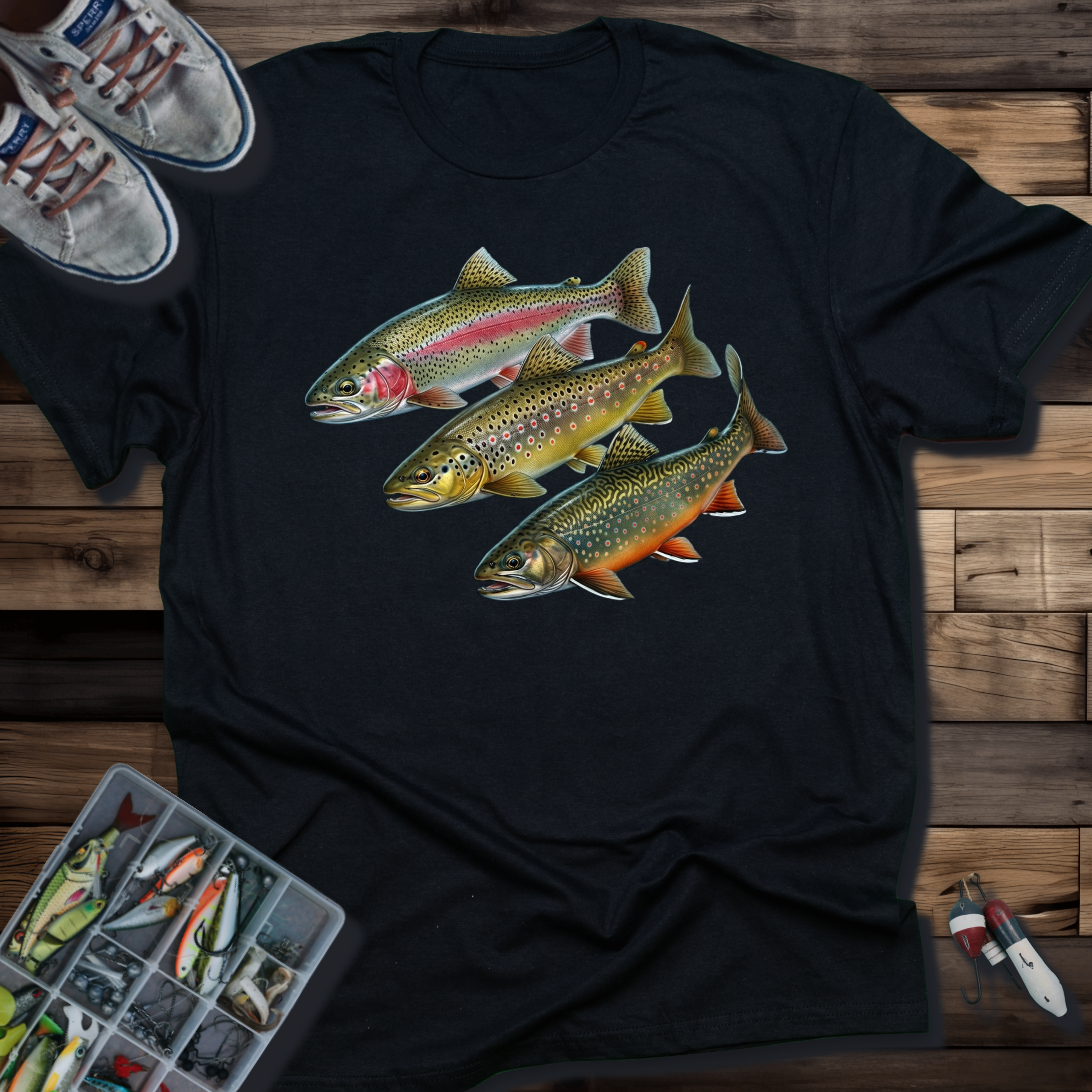 Trout Trio Graphic T-Shirt — Vintage Fishing Fish Art Tee