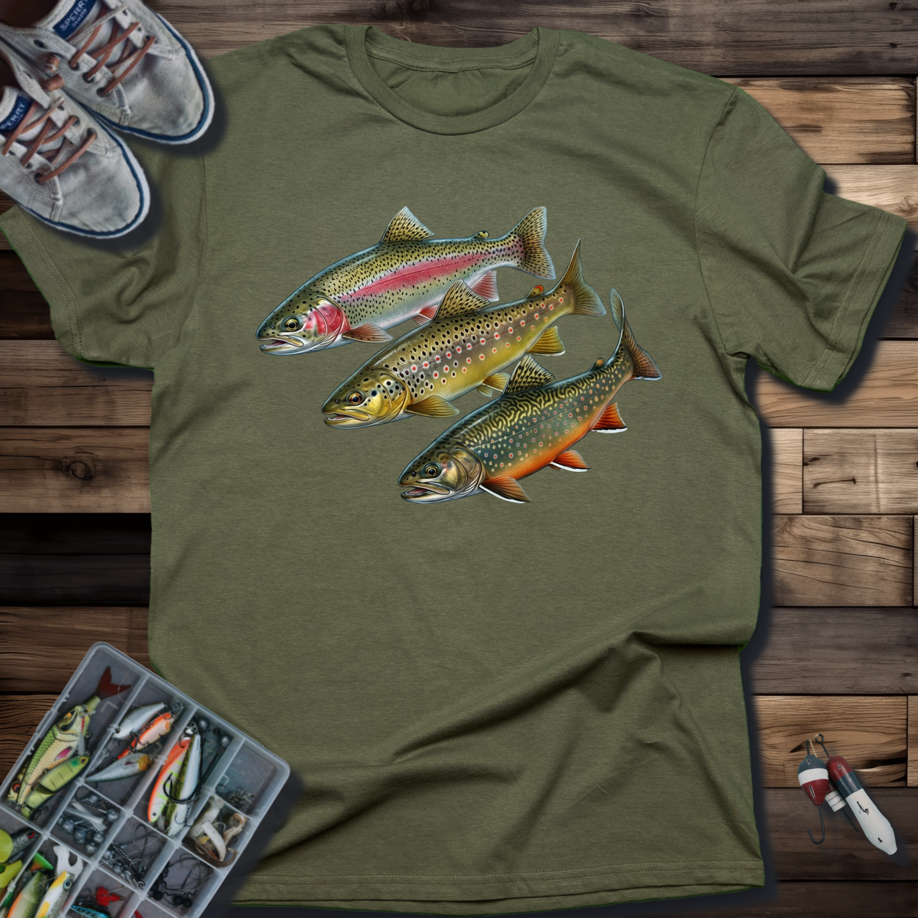 Trout Trio Graphic T-Shirt — Vintage Fishing Fish Art Tee