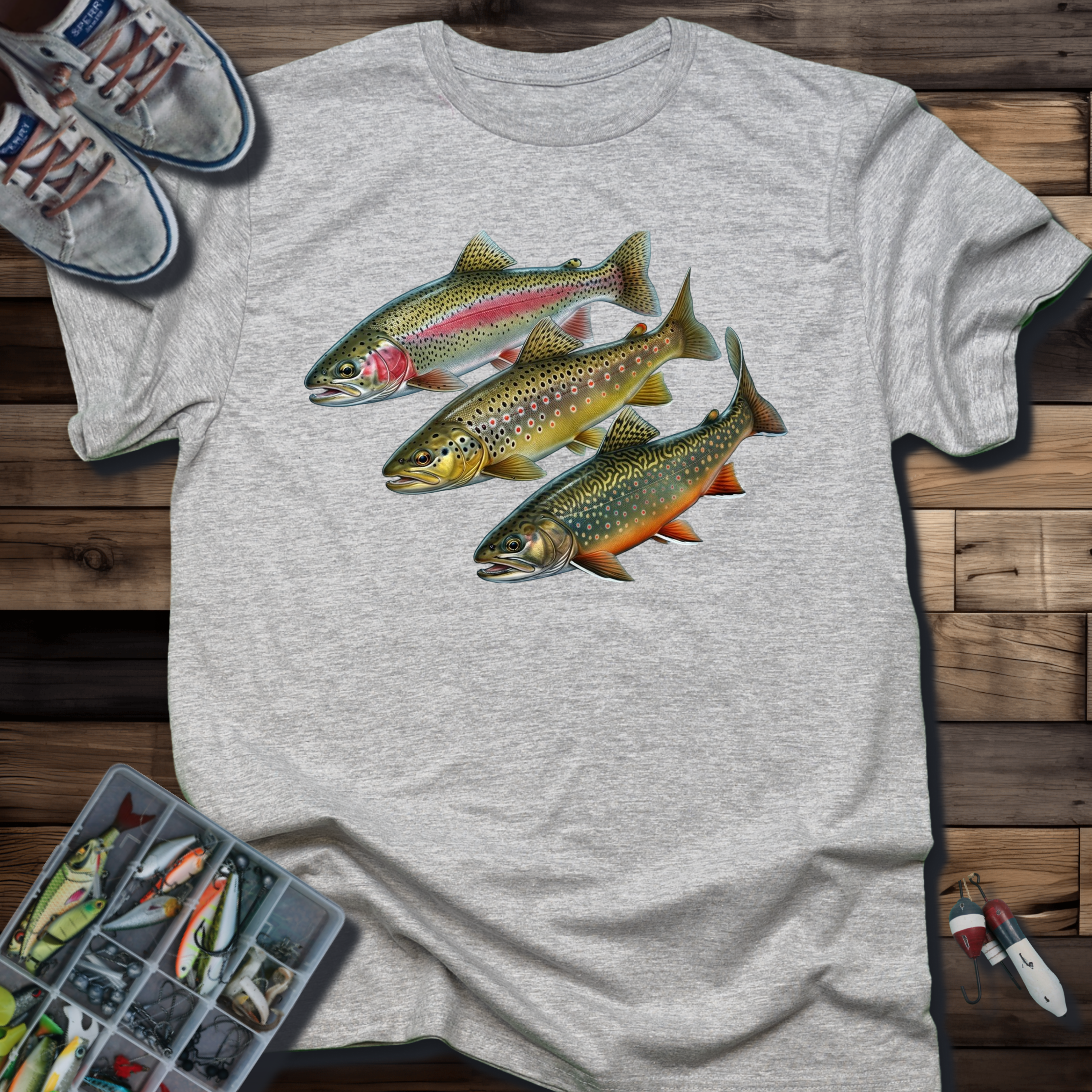 Trout Trio Graphic T-Shirt — Vintage Fishing Fish Art Tee