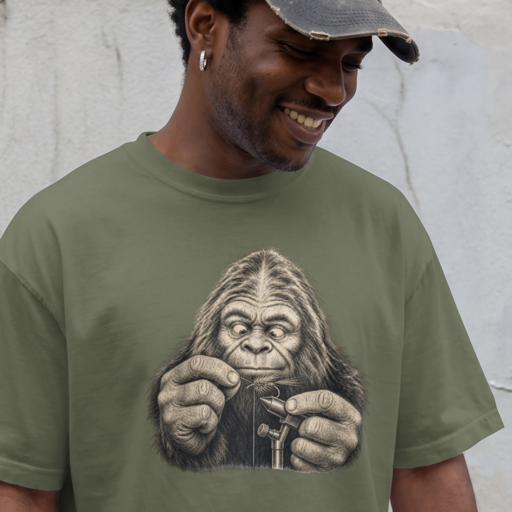Sasquatch Fly Tying T-Shirt | Bigfoot Fly Fishing Tee for Anglers
